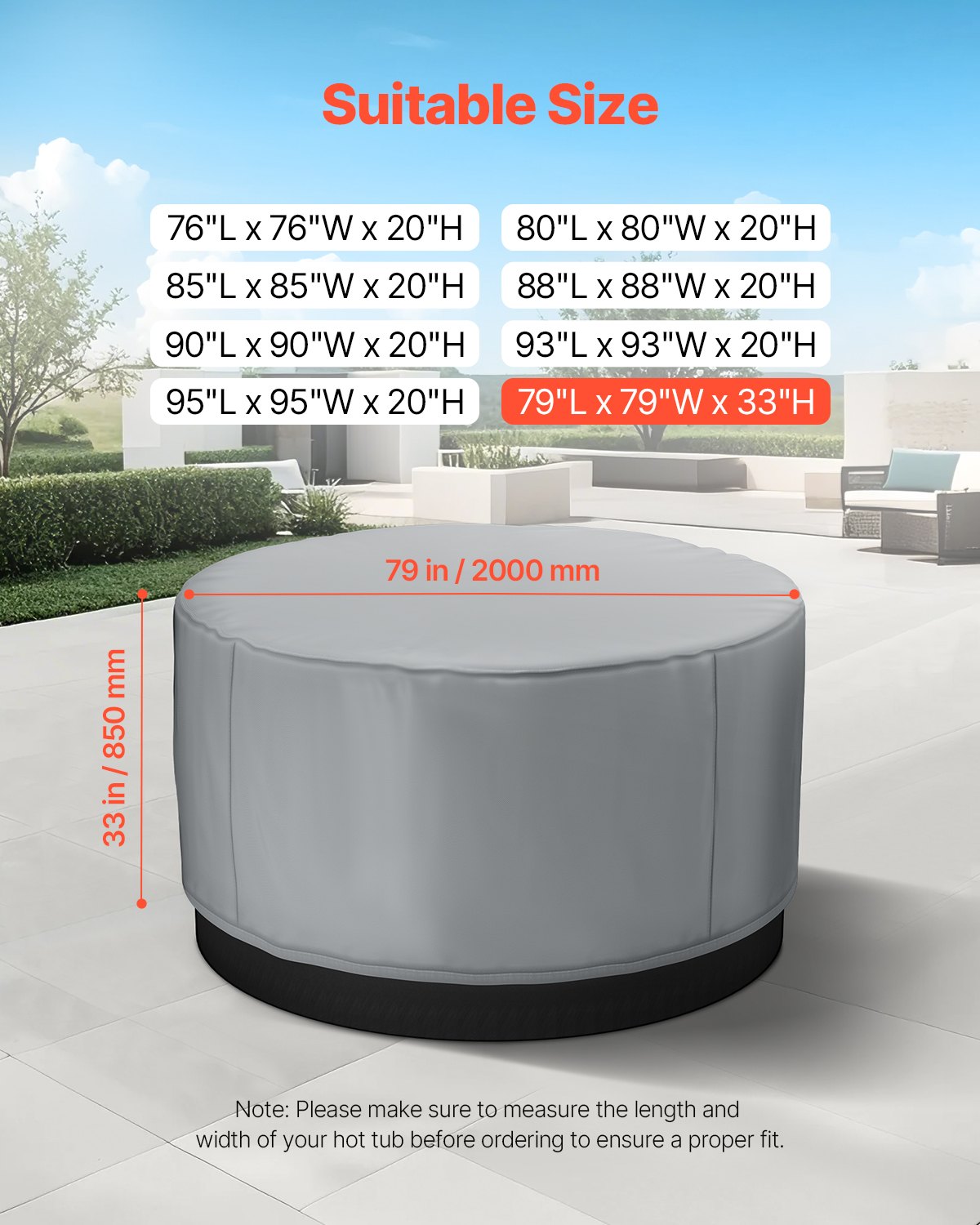 Κάλυμμα Υδρομασάζ VEVOR Στρογγυλό 2000 x 850 mm Ανθεκτικό στις καιρικές συνθήκες και στο νερό, γκρι Κάλυμμα Υδρομασάζ VEVOR Στρογγυλό 2000 x 850 mm Ανθεκτικό στις καιρικές συνθήκες και στο νερό, γκρι