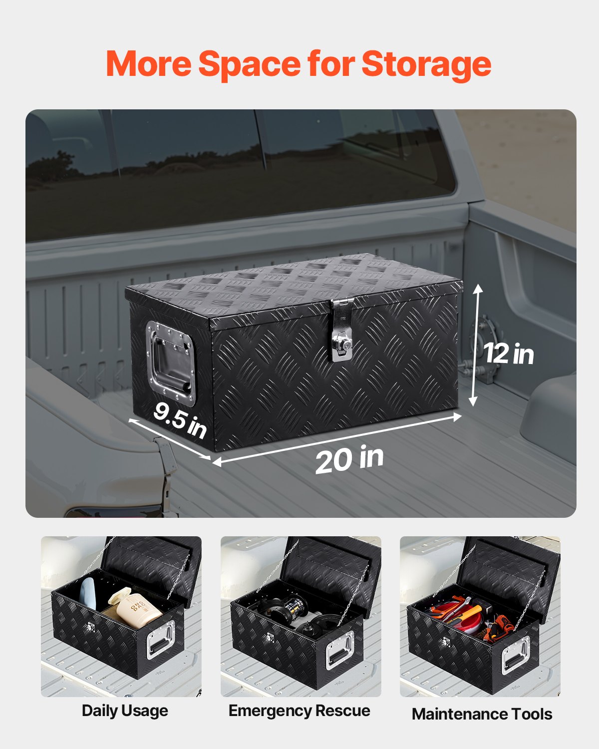 VEVOR 20"x12"x9,5" βαρέως τύπου κουτί εργαλείων αλουμινίου για φορτηγό Pickup RV, μαύρο VEVOR 20"x12"x9,5" βαρέως τύπου κουτί εργαλείων αλουμινίου για φορτηγό Pickup RV, μαύρο
