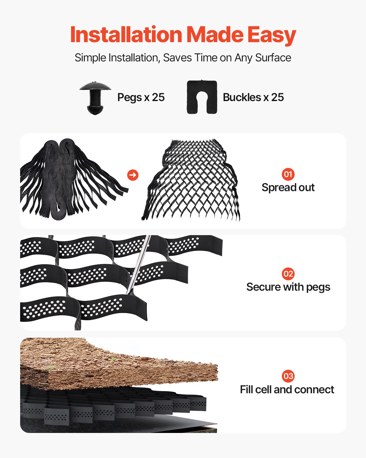 Πλέγμα γείωσης VEVOR, βαθύ πλέγμα γεωκυψελών 3 ιντσών, 17,06x8,86FT / 5200x2700mm για χαλίκι Πλέγμα γείωσης VEVOR, βαθύ πλέγμα γεωκυψελών 3 ιντσών, 17,06x8,86FT / 5200x2700mm για χαλίκι