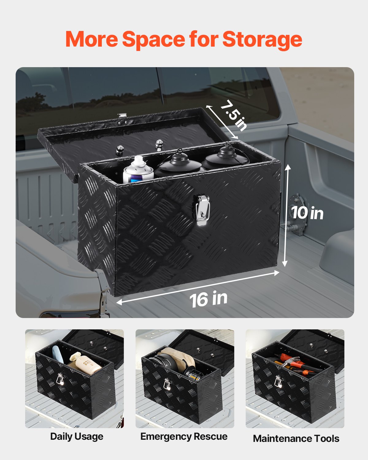 VEVOR 16"x7,5"x10" βαρέως τύπου κουτί εργαλείων αλουμινίου για φορτηγό Pickup RV, μαύρο VEVOR 16"x7,5"x10" βαρέως τύπου κουτί εργαλείων αλουμινίου για φορτηγό Pickup RV, μαύρο