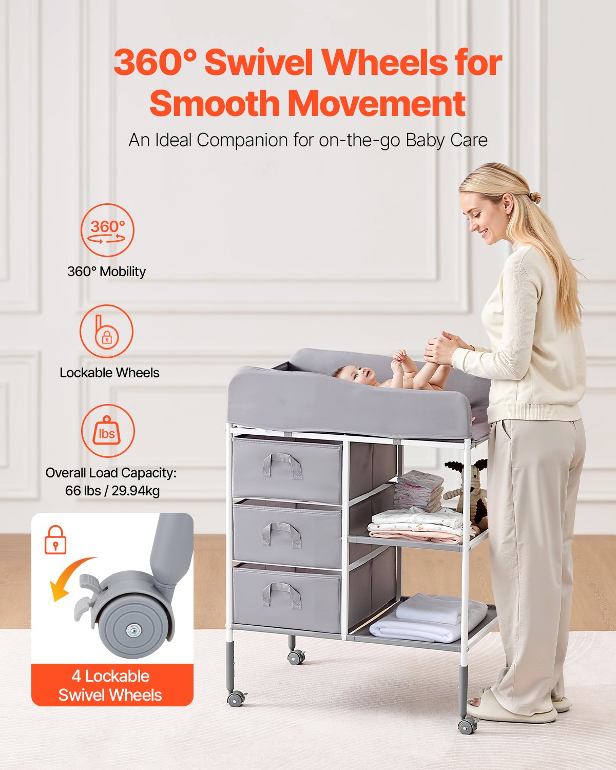 VEVOR Αλλαξιέρα για Μωρά Φορητή με 3 Συρτάρια & Ρόδες VEVOR Αλλαξιέρα για Μωρά Φορητή με 3 Συρτάρια & Ρόδες