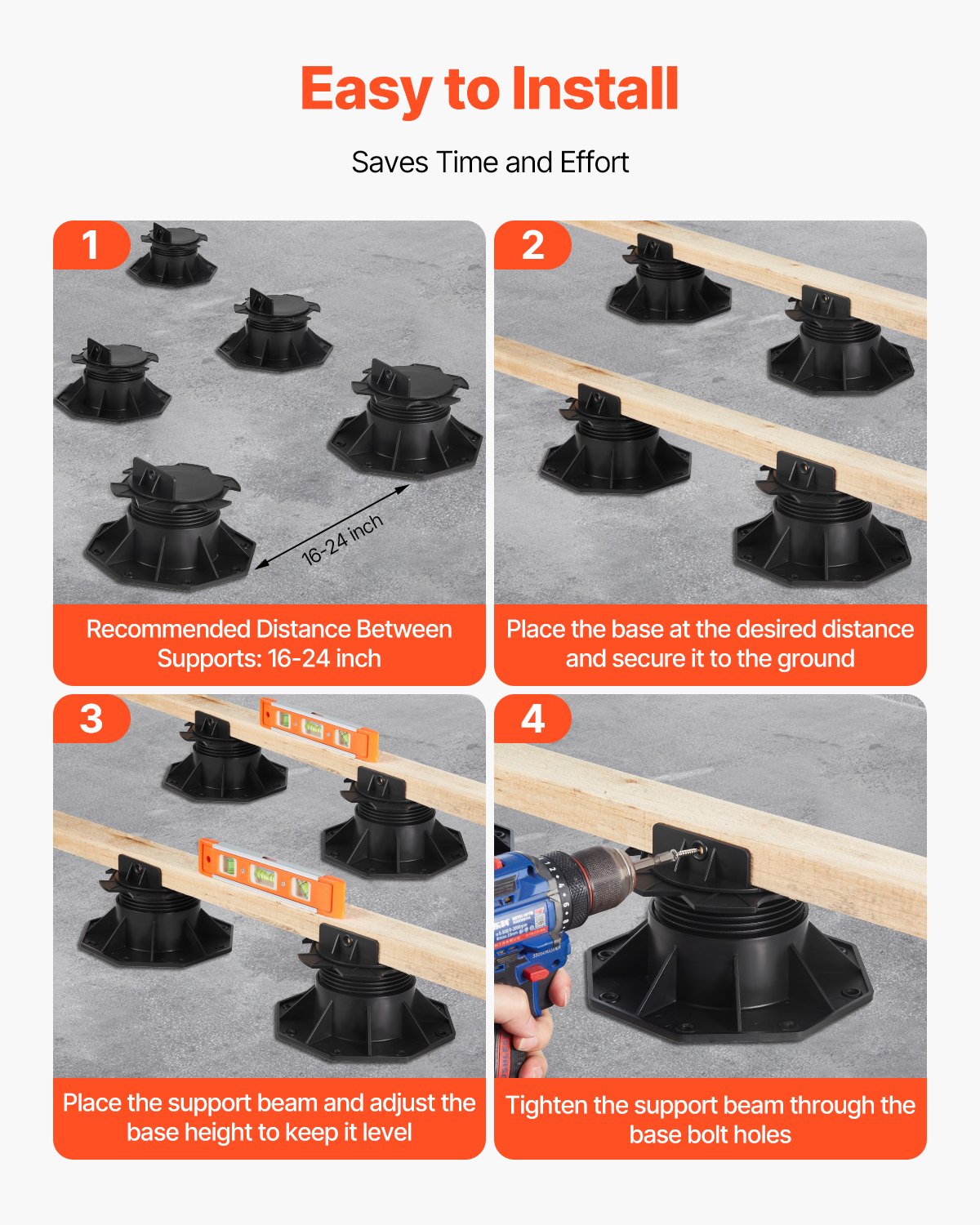 VEVOR 24 τεμάχια Ρυθμιζόμενη βάση στήριξης καταστρώματος με βάση στήριξης 2,36-5,31 ίντσες VEVOR 24 τεμάχια Ρυθμιζόμενη βάση στήριξης καταστρώματος με βάση στήριξης 2,36-5,31 ίντσες