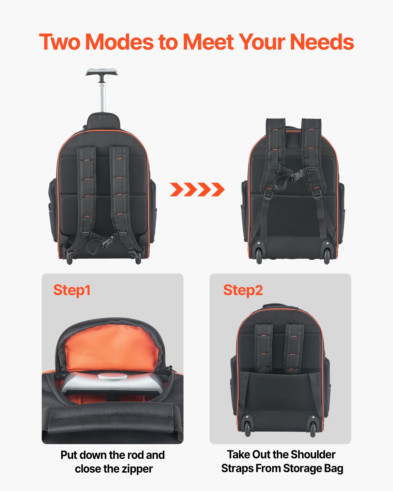 Σακίδιο πλάτης VEVOR Rolling Tool 72 τσέπες, βαρέως τύπου, με ρόδες Σακίδιο πλάτης VEVOR Rolling Tool 72 τσέπες, βαρέως τύπου, με ρόδες