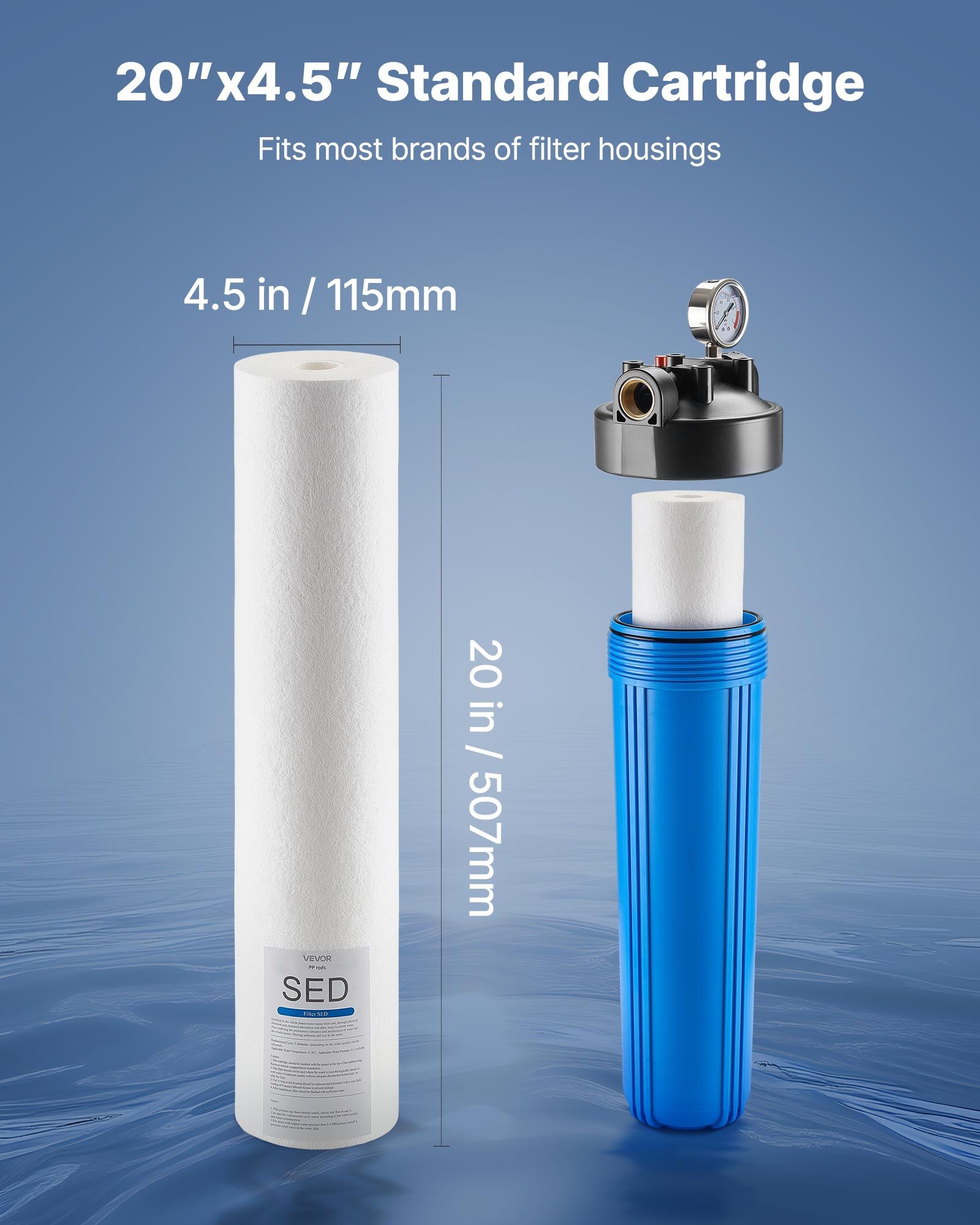 Whole House Water Filter Replacement Cartridge 4.5" x 20" Sediment Filter | VEVOR US