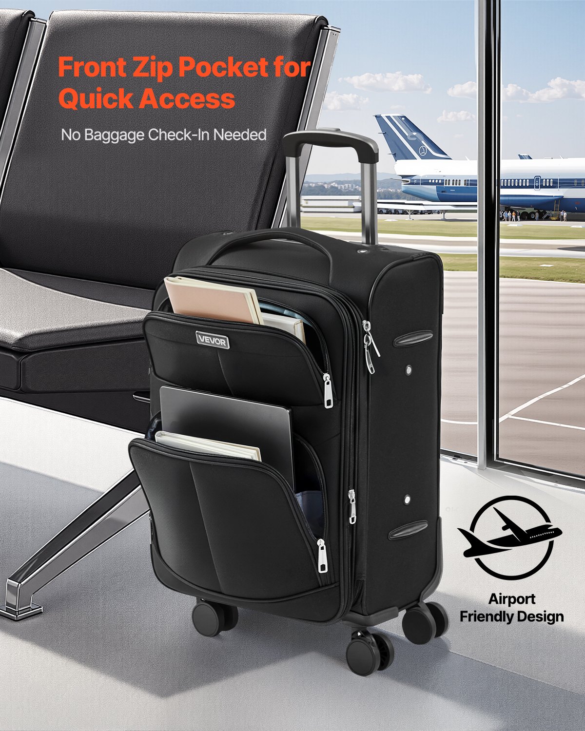 20-Inch Softside Expandable Luggage with Spinner Wheels Carry on Suitcase Black | VEVOR US 20-Inch Softside Expandable Luggage with Spinner Wheels Carry on Suitcase Black | VEVOR US