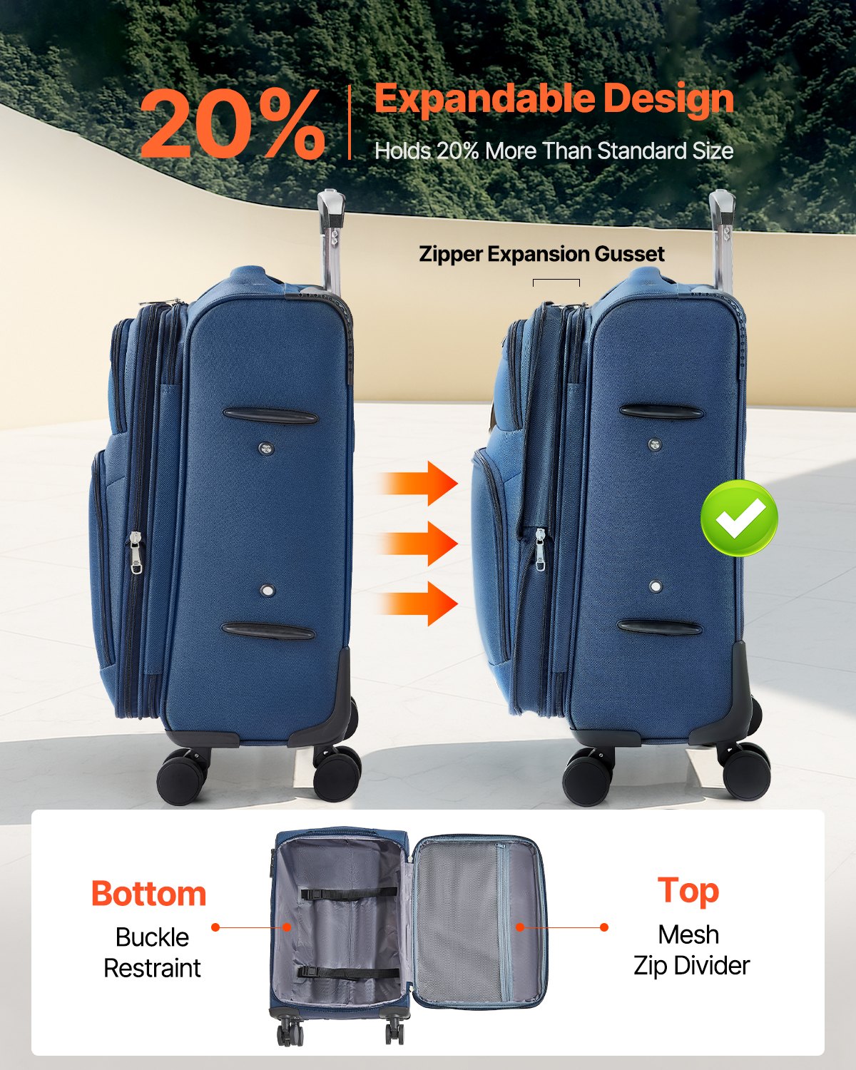 20-Inch Softside Expandable Luggage with Spinner Wheels Carry on Suitcase Blue | VEVOR US 20-Inch Softside Expandable Luggage with Spinner Wheels Carry on Suitcase Blue | VEVOR US