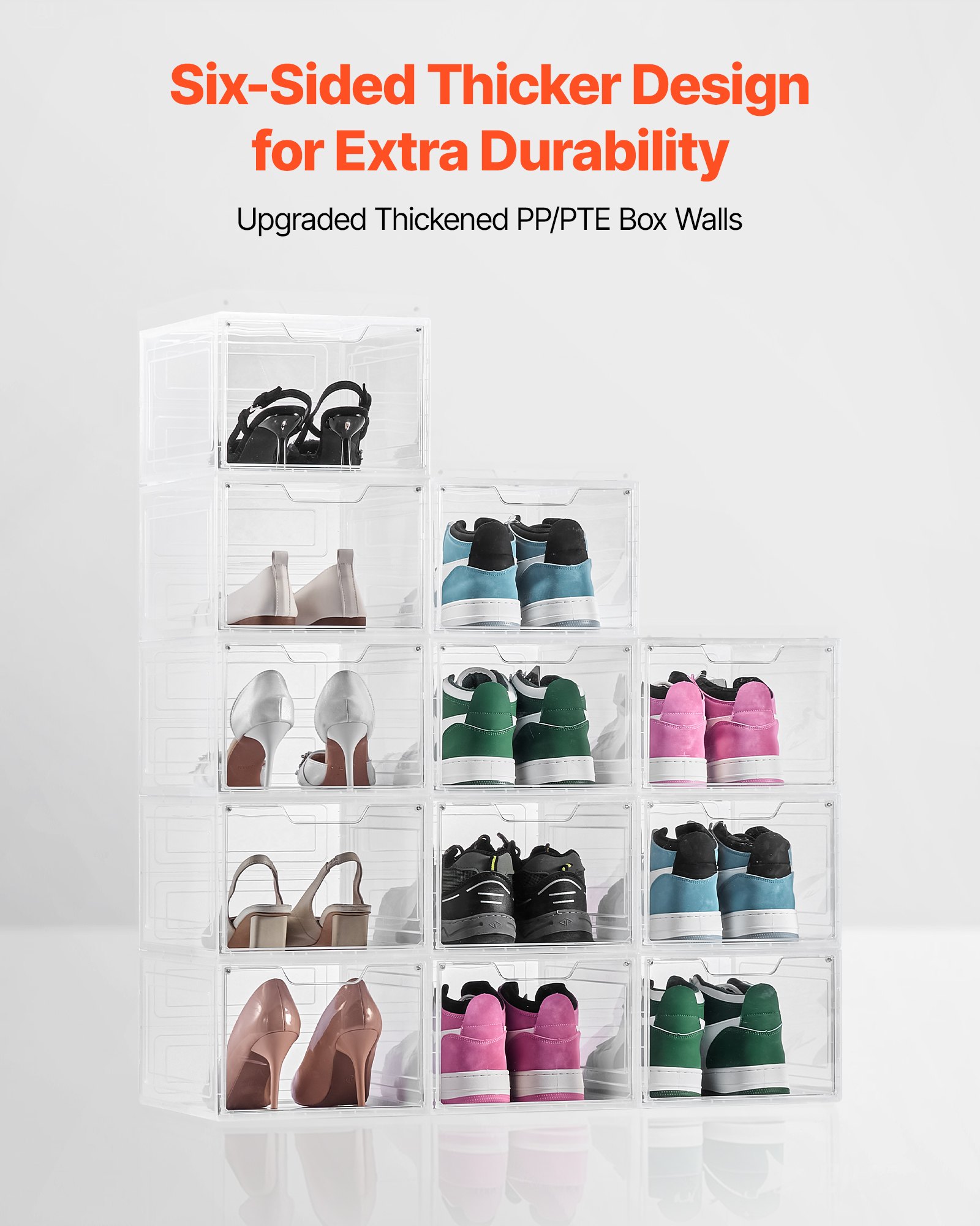 Κουτιά αποθήκευσης παπουτσιών VEVOR 12 τεμάχια στοιβαζόμενα κουτιά παπουτσιών US μέγεθος 13 διαφανή λευκά Κουτιά αποθήκευσης παπουτσιών VEVOR 12 τεμάχια στοιβαζόμενα κουτιά παπουτσιών US μέγεθος 13 διαφανή λευκά