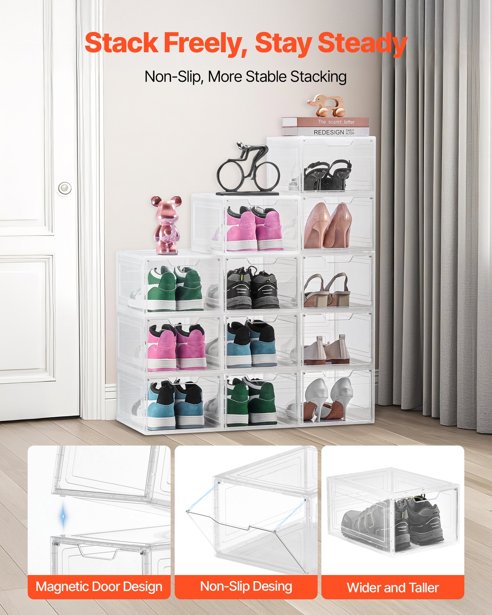 Κουτιά αποθήκευσης παπουτσιών VEVOR 12 τεμάχια στοιβαζόμενα κουτιά παπουτσιών US μέγεθος 13 διαφανή λευκά Κουτιά αποθήκευσης παπουτσιών VEVOR 12 τεμάχια στοιβαζόμενα κουτιά παπουτσιών US μέγεθος 13 διαφανή λευκά