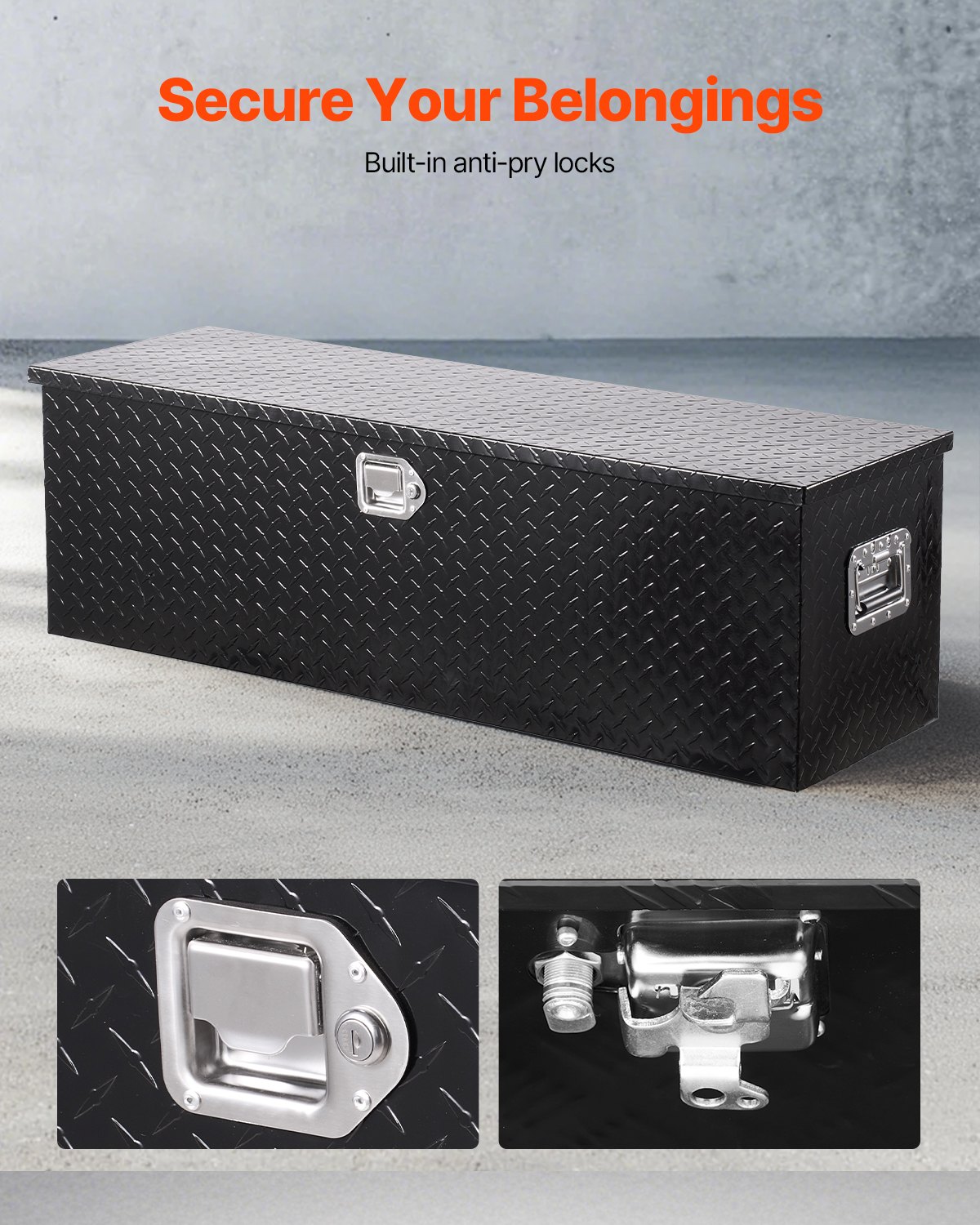 VEVOR 49"x15"x15" Βαρέως Τύπου Κουτί Εργαλείων Φορτηγού από Αλουμίνιο για Pickup RV, Μαύρο VEVOR 49"x15"x15" Βαρέως Τύπου Κουτί Εργαλείων Φορτηγού από Αλουμίνιο για Pickup RV, Μαύρο