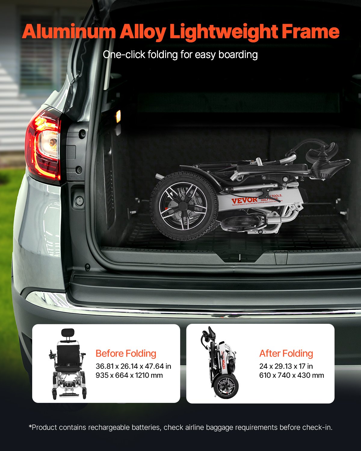Ηλεκτρικό Αναπηρικό Αμαξίδιο VEVOR Χωρητικότητα 136kg Ρυθμιζόμενη Πλάτη Πτυσσόμενη 21km Ηλεκτρικό Αναπηρικό Αμαξίδιο VEVOR Χωρητικότητα 136kg Ρυθμιζόμενη Πλάτη Πτυσσόμενη 21km