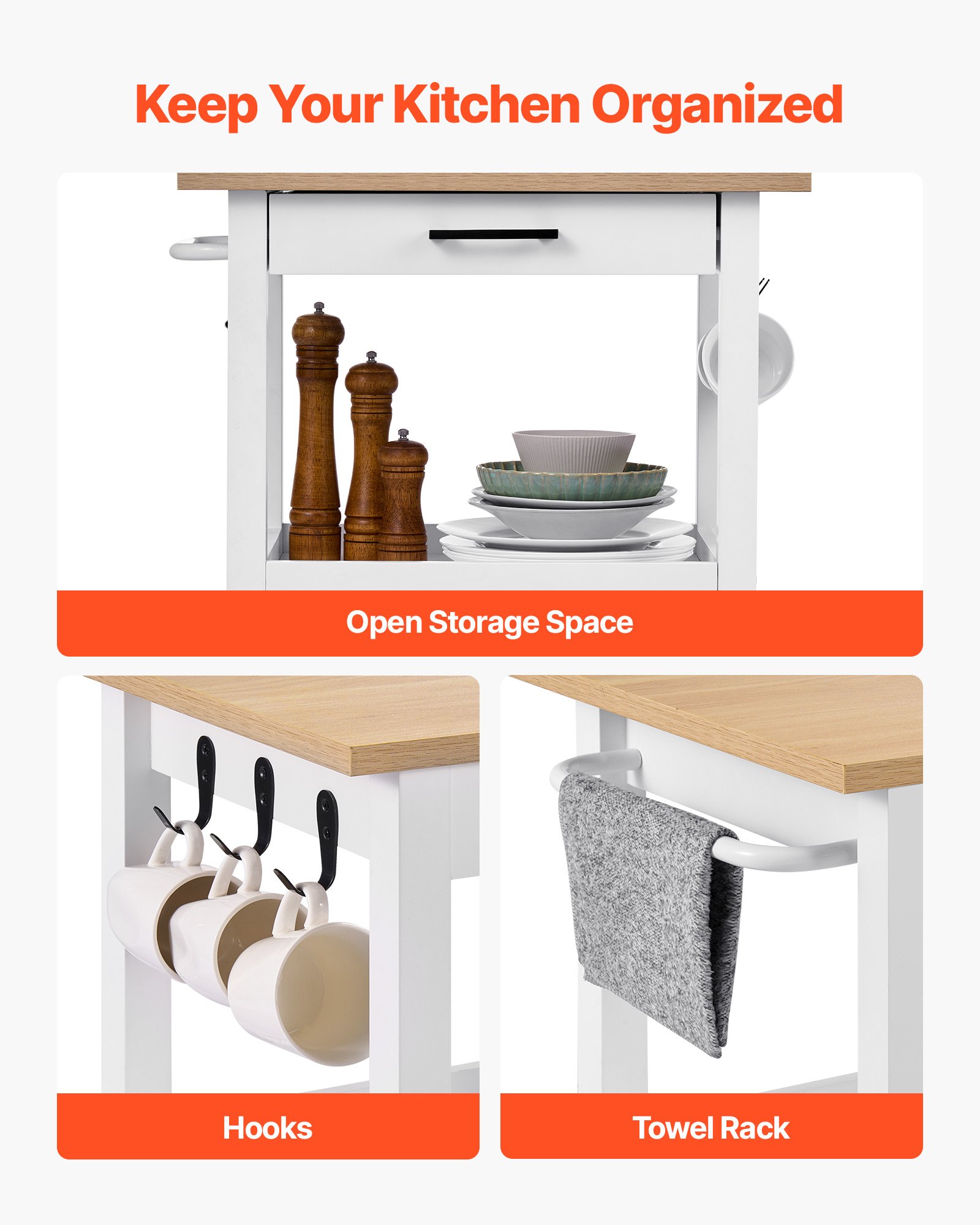 VEVOR Τραπέζι Κουζίνας Νησίδα με Τροχήλατο Τραπέζι Αποθήκευσης και Μονή Πόρτα VEVOR Τραπέζι Κουζίνας Νησίδα με Τροχήλατο Τραπέζι Αποθήκευσης και Μονή Πόρτα