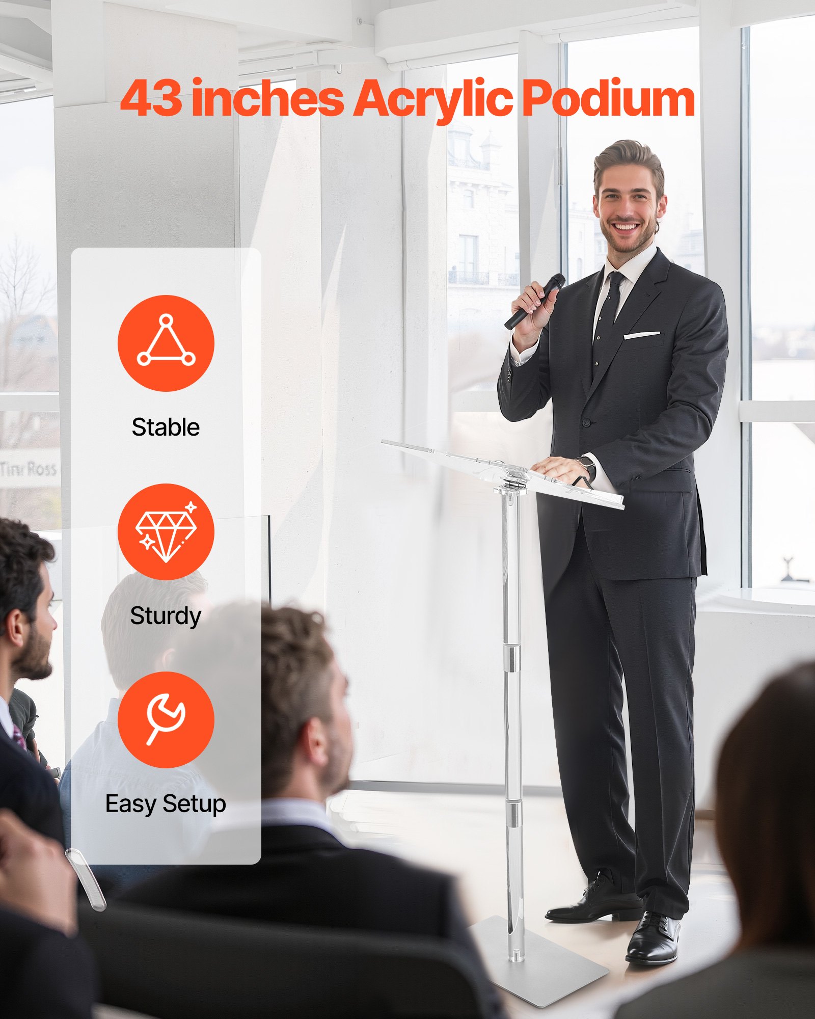 Βάση VEVOR 43 ιντσών από ακρυλικό αναλόγιο με ρυθμιζόμενες γωνίες και μεταλλική βάση Βάση VEVOR 43 ιντσών από ακρυλικό αναλόγιο με ρυθμιζόμενες γωνίες και μεταλλική βάση