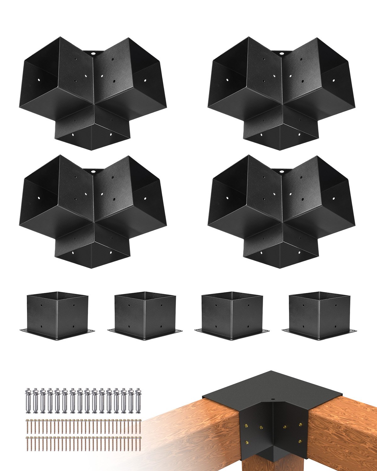 Βάση πέργκολας VEVOR 6x6 ιντσών εσωτερική 5,5x5,5 3 θέσεων, 4 τεμάχια με 4 βάσεις Βάση πέργκολας VEVOR 6x6 ιντσών εσωτερική 5,5x5,5 3 θέσεων, 4 τεμάχια με 4 βάσεις