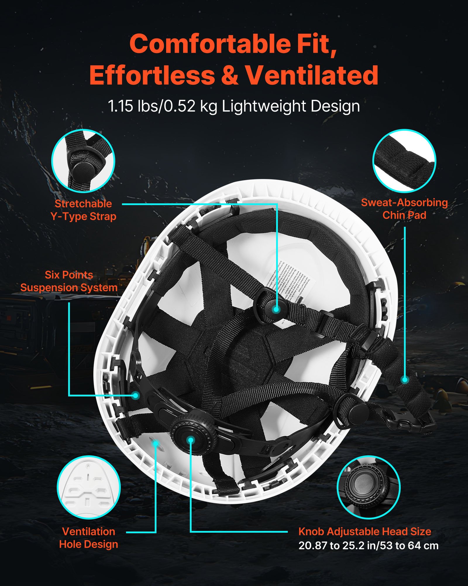 Κράνος ασφαλείας VEVOR για κατασκευές με αεριζόμενο κάλυμμα, λευκό, κατηγορίας C, για άνδρες και γυναίκες Κράνος ασφαλείας VEVOR για κατασκευές με αεριζόμενο κάλυμμα, λευκό, κατηγορίας C, για άνδρες και γυναίκες