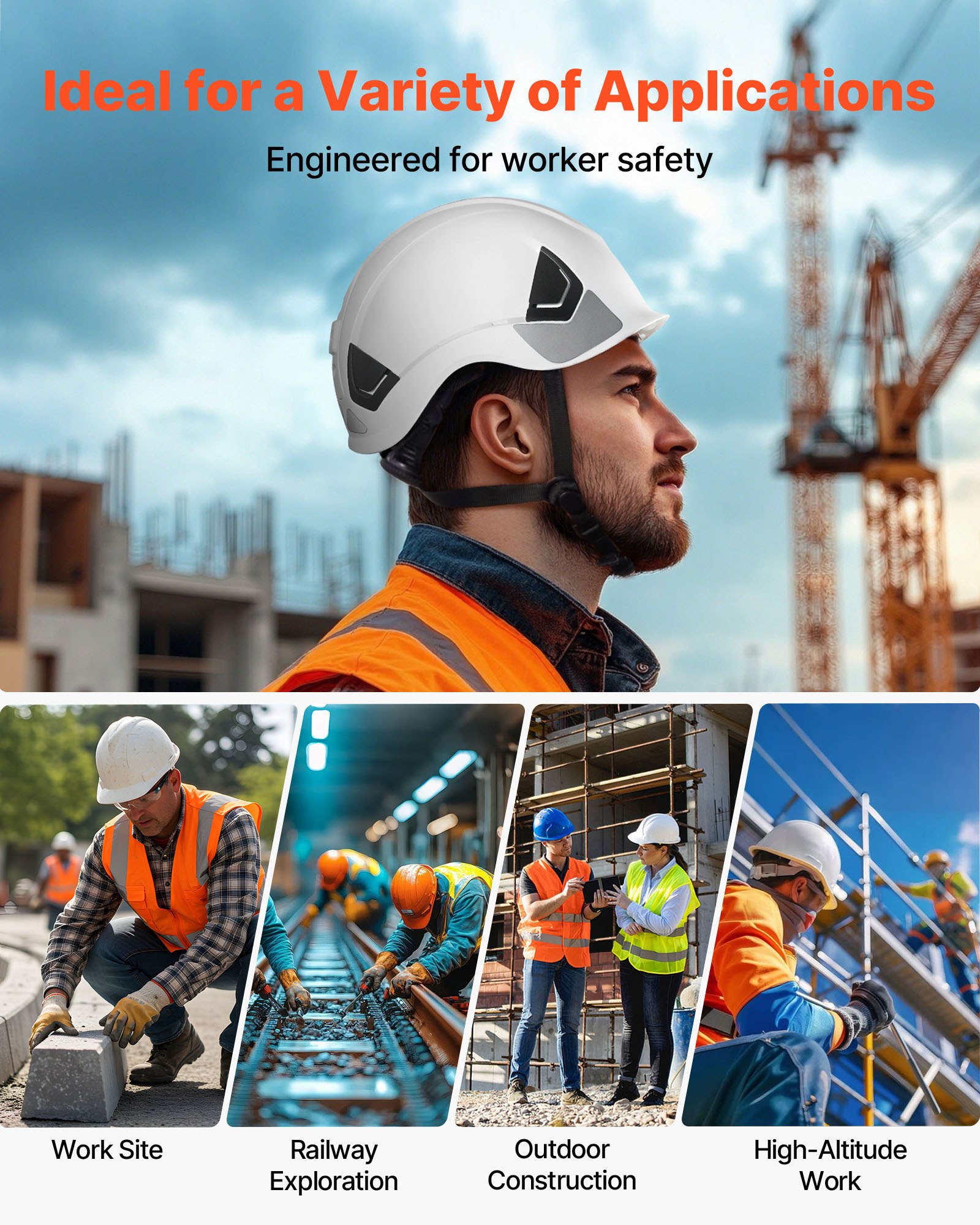 Κράνος ασφαλείας VEVOR για κατασκευές με αεριζόμενο κάλυμμα, λευκό, κατηγορίας C, για άνδρες και γυναίκες Κράνος ασφαλείας VEVOR για κατασκευές με αεριζόμενο κάλυμμα, λευκό, κατηγορίας C, για άνδρες και γυναίκες