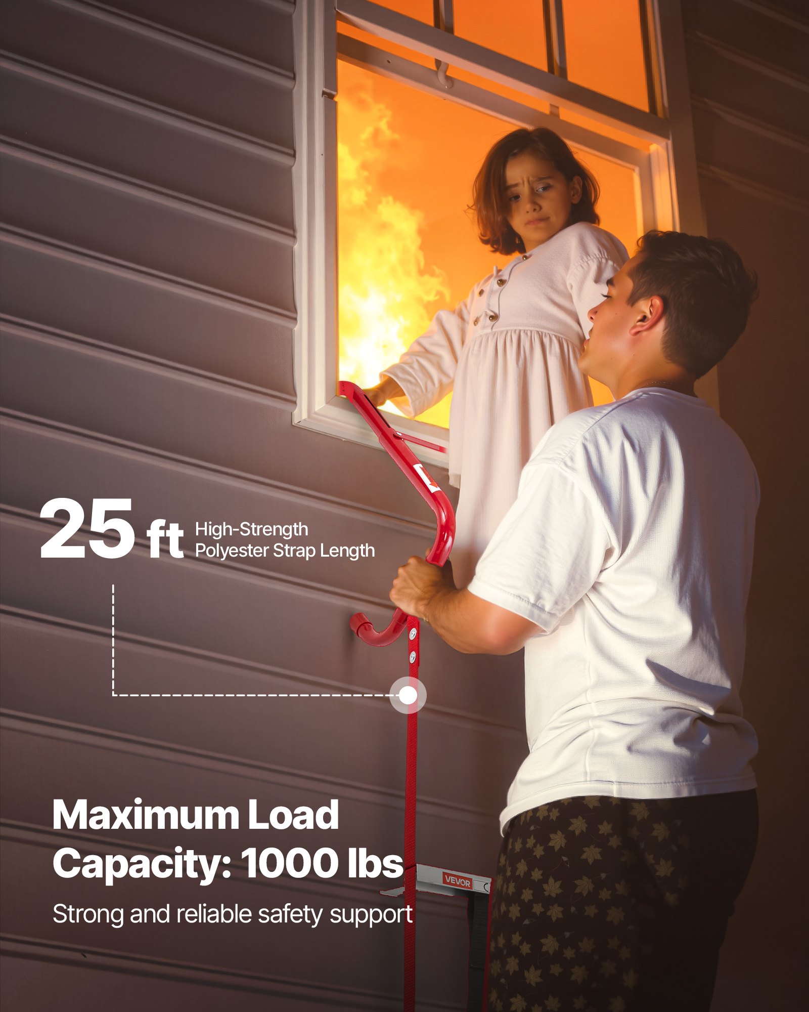 Σκάλα Πυρασφάλειας VEVOR 3-όροφη, αναδιπλούμενη σκάλα έκτακτης ανάγκης ασφαλείας 25 ποδιών Σκάλα Πυρασφάλειας VEVOR 3-όροφη, αναδιπλούμενη σκάλα έκτακτης ανάγκης ασφαλείας 25 ποδιών