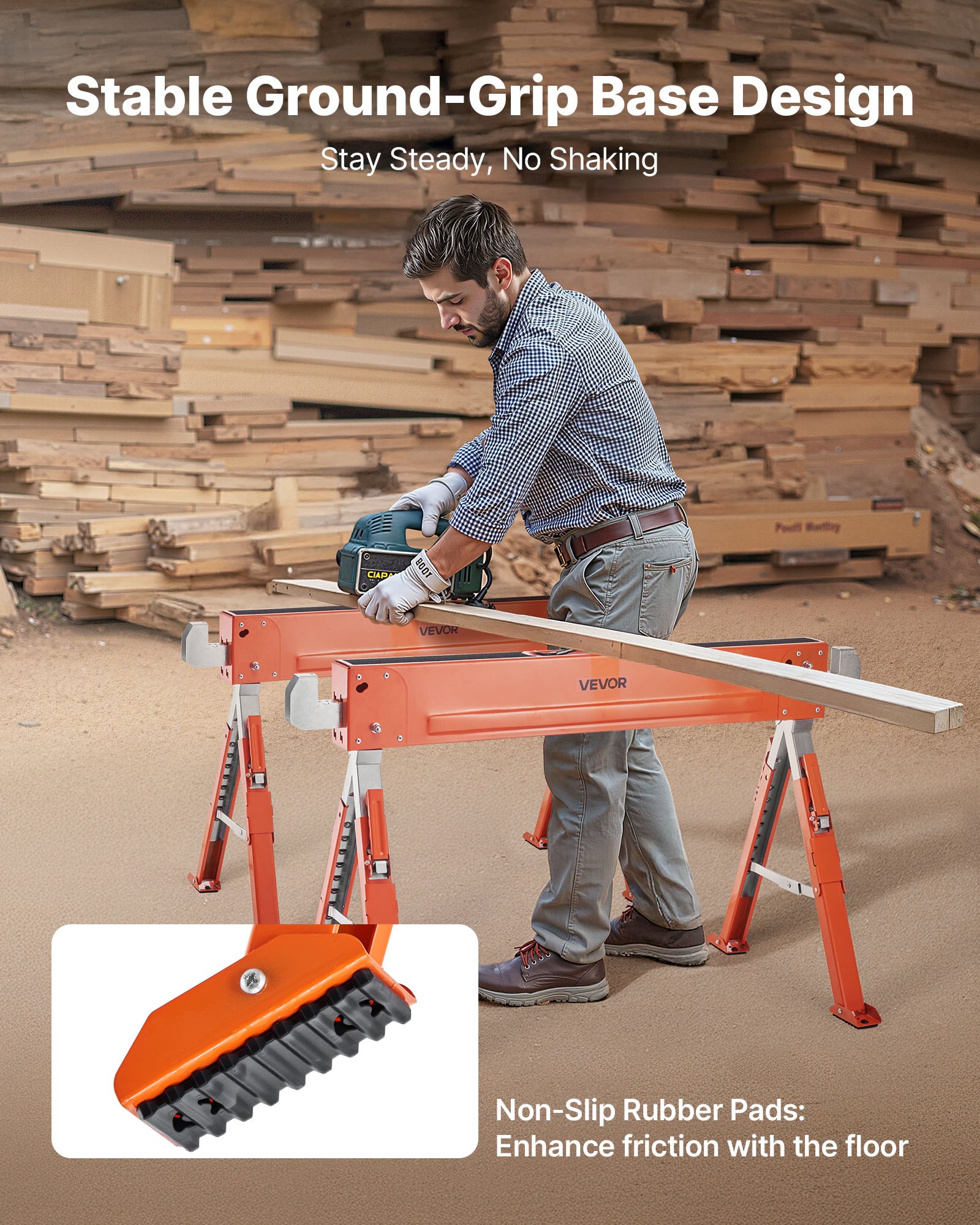 Πάγκος εργασίας VEVOR Saw Horses 2 τεμαχίων βαρέως τύπου, ρυθμιζόμενο ύψος φορτίου 1800 λίβρες Πάγκος εργασίας VEVOR Saw Horses 2 τεμαχίων βαρέως τύπου, ρυθμιζόμενο ύψος φορτίου 1800 λίβρες