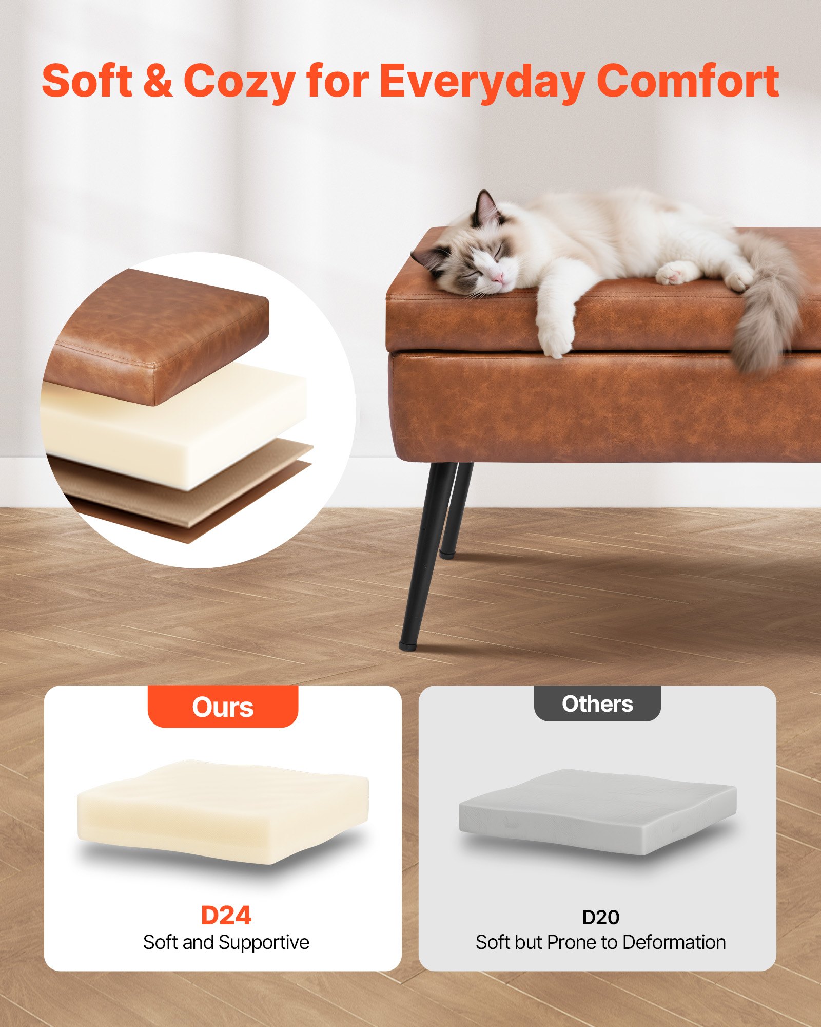 VEVOR Πάγκος Οθωμανικής Χρήσης από Δέρμα PU με Αποθήκευση & Μεταλλικά Πόδια, Καφέ VEVOR Πάγκος Οθωμανικής Χρήσης από Δέρμα PU με Αποθήκευση & Μεταλλικά Πόδια, Καφέ