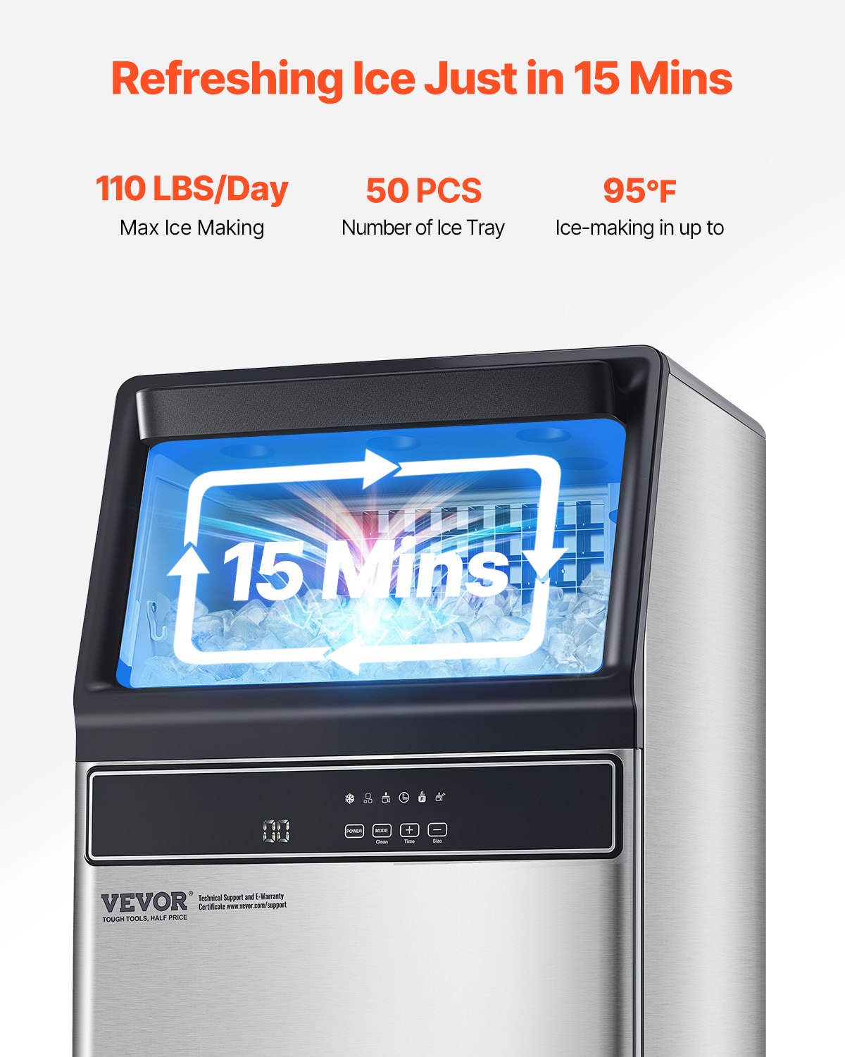 VEVOR Επαγγελματική παγομηχανή με ανεξάρτητη καμπίνα, 110 λίβρες/24 ώρες, 50 κύβοι πάγου VEVOR Επαγγελματική παγομηχανή με ανεξάρτητη καμπίνα, 110 λίβρες/24 ώρες, 50 κύβοι πάγου