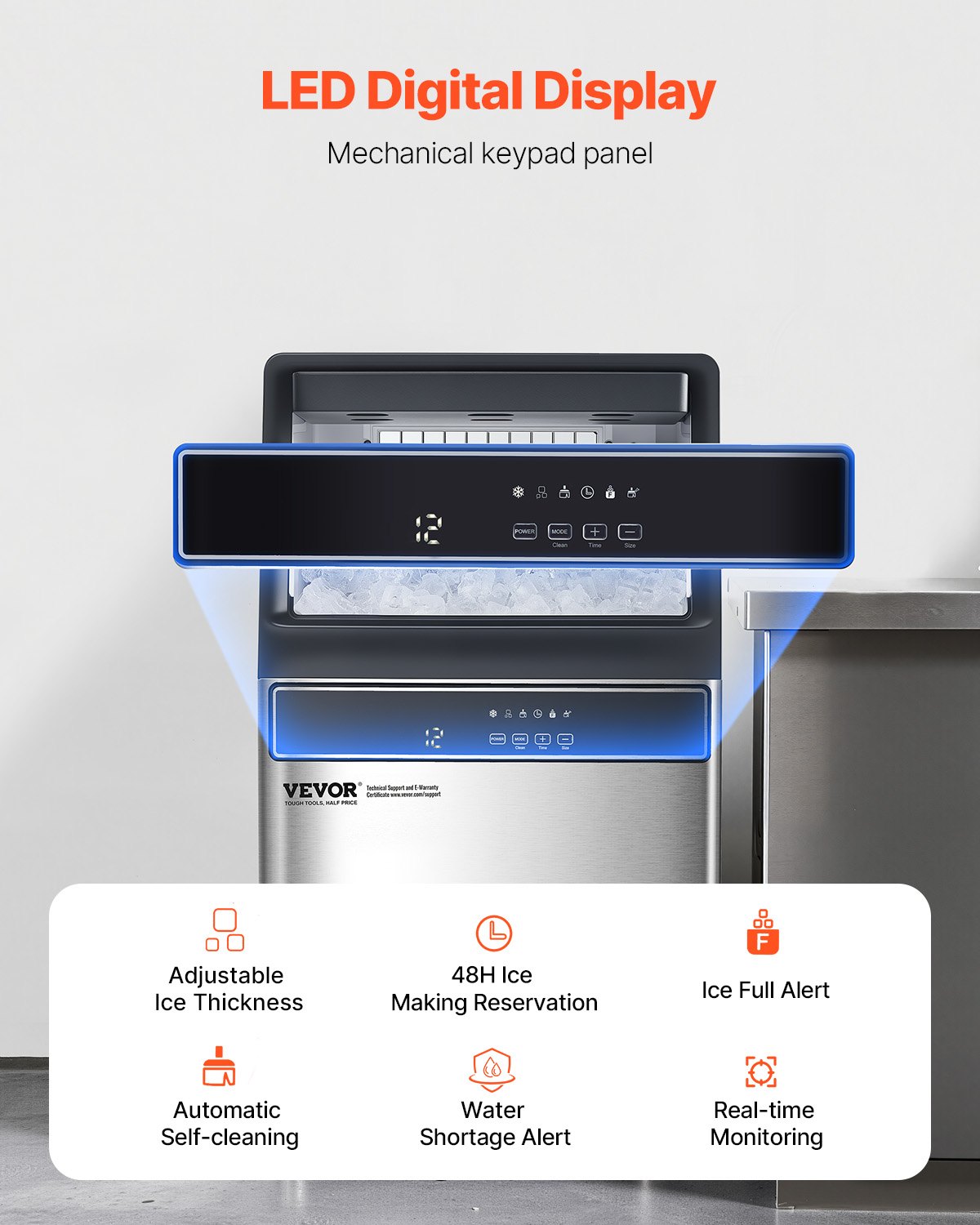 VEVOR Επαγγελματική παγομηχανή με ανεξάρτητη καμπίνα, 110 λίβρες/24 ώρες, 50 κύβοι πάγου VEVOR Επαγγελματική παγομηχανή με ανεξάρτητη καμπίνα, 110 λίβρες/24 ώρες, 50 κύβοι πάγου