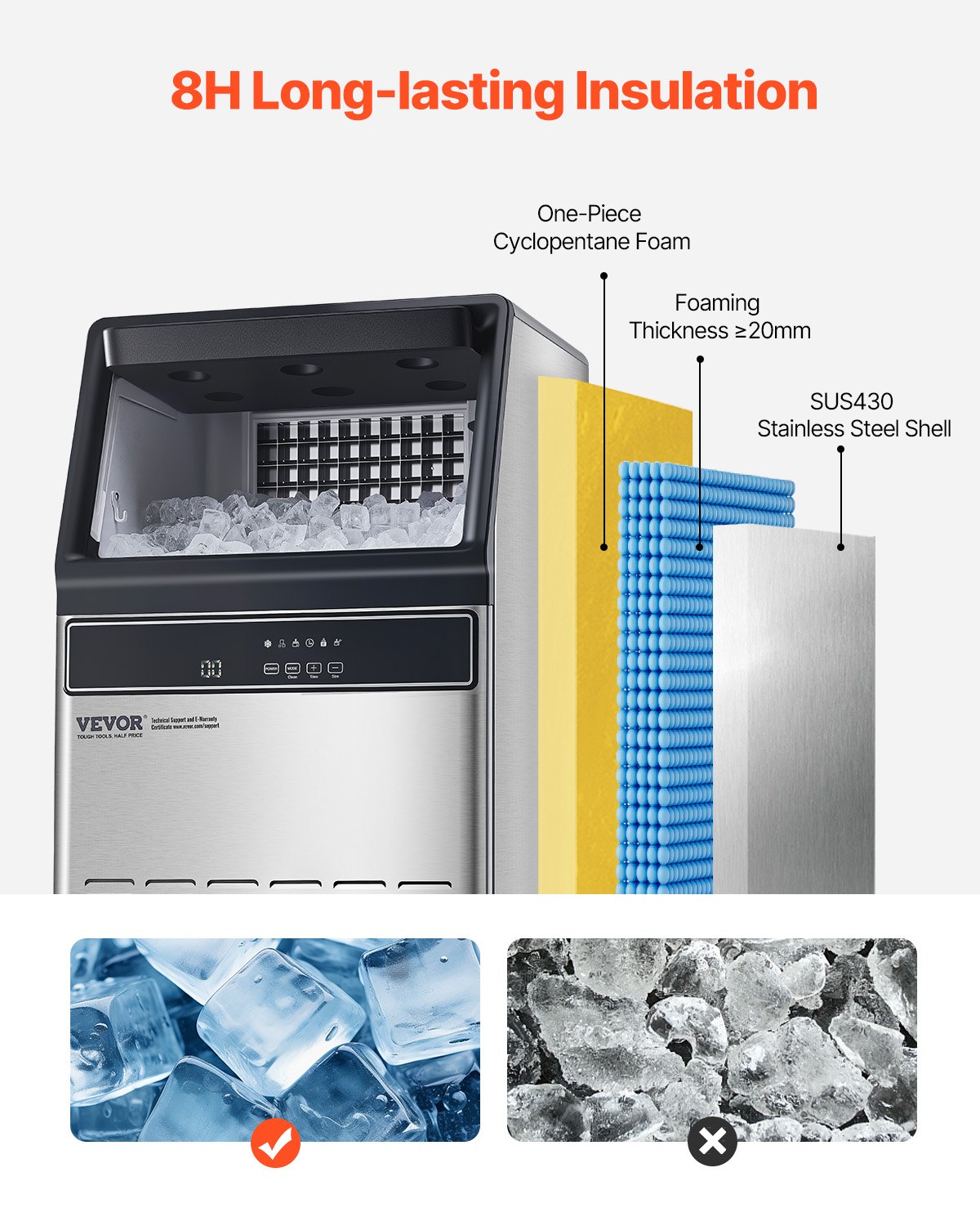 VEVOR Επαγγελματική παγομηχανή με ανεξάρτητη καμπίνα, 110 λίβρες/24 ώρες, 50 κύβοι πάγου VEVOR Επαγγελματική παγομηχανή με ανεξάρτητη καμπίνα, 110 λίβρες/24 ώρες, 50 κύβοι πάγου