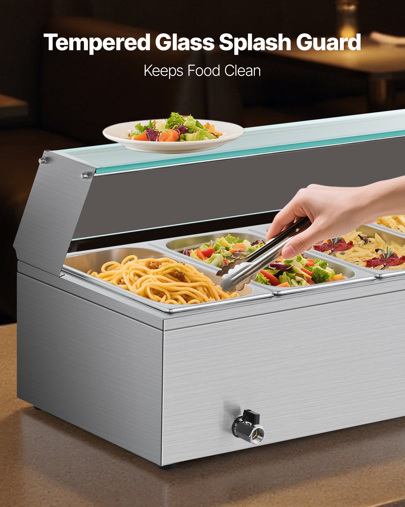 VEVOR Επαγγελματικός Θερμαντήρας Φαγητού 6 x 1/3 Τηγάνια Μπεν Μαρί Μπουφέ με Γυάλινο Κάλυμμα VEVOR Επαγγελματικός Θερμαντήρας Φαγητού 6 x 1/3 Τηγάνια Μπεν Μαρί Μπουφέ με Γυάλινο Κάλυμμα