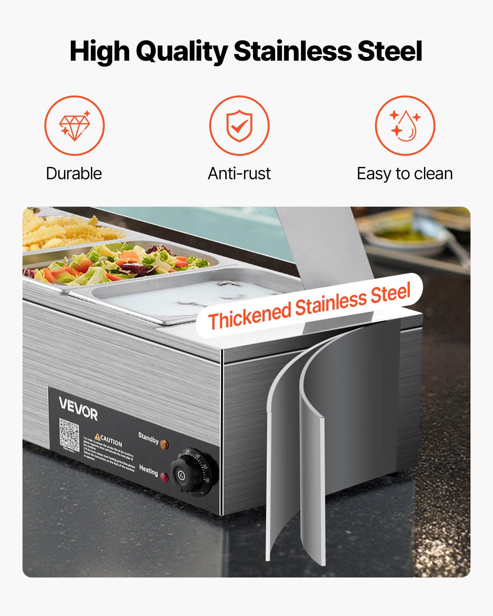 VEVOR Επαγγελματικός Θερμαντήρας Φαγητού 6 x 1/3 Τηγάνια Μπεν Μαρί Μπουφέ με Γυάλινο Κάλυμμα VEVOR Επαγγελματικός Θερμαντήρας Φαγητού 6 x 1/3 Τηγάνια Μπεν Μαρί Μπουφέ με Γυάλινο Κάλυμμα