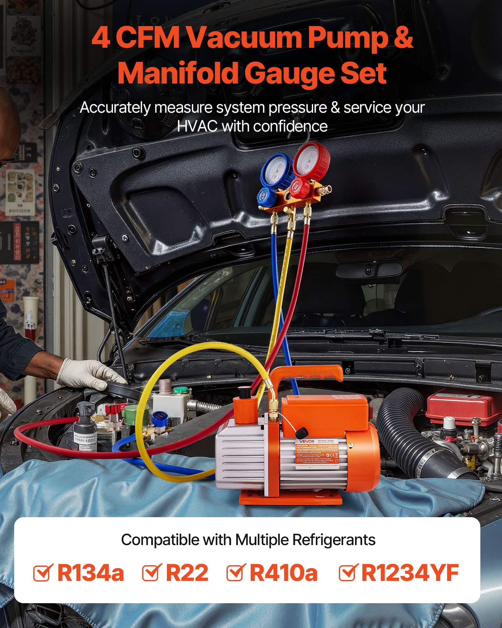 Αντλία κενού AC VEVOR 115 L/min και σετ μετρητών, Μονοβάθμια, Αντλία κενού αέρα HVAC με περιστροφικό πτερύγιο, Κιτ μετρητή πολλαπλής μέτρησης ψυκτικού A/C, με ανιχνευτή διαρροών, Τσάντα μεταφοράς, για ψυκτικό R134a R22 R410a R1234YF Αντλία κενού AC VEVOR 115 L/min και σετ μετρητών, Μονοβάθμια, Αντλία κενού αέρα HVAC με περιστροφικό πτερύγιο, Κιτ μετρητή πολλαπλής μέτρησης ψυκτικού A/C, με ανιχνευτή διαρροών, Τσάντα μεταφοράς, για ψυκτικό R134a R22 R410a R1234YF