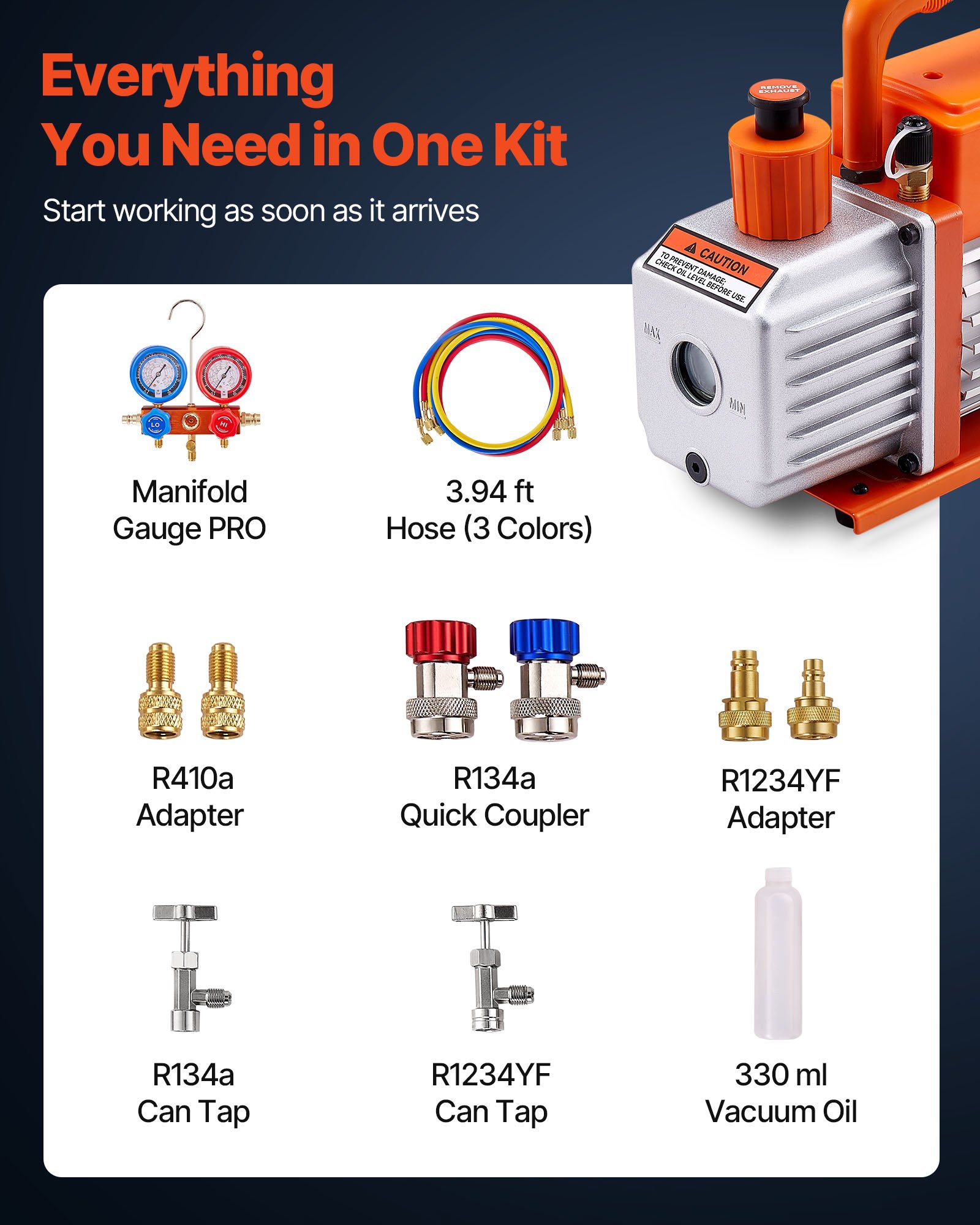 Αντλία κενού AC VEVOR 115 L/min και σετ μετρητών, Μονοβάθμια, Αντλία κενού αέρα HVAC με περιστροφικό πτερύγιο, Κιτ μετρητή πολλαπλής μέτρησης ψυκτικού A/C, με ανιχνευτή διαρροών, Τσάντα μεταφοράς, για ψυκτικό R134a R22 R410a R1234YF Αντλία κενού AC VEVOR 115 L/min και σετ μετρητών, Μονοβάθμια, Αντλία κενού αέρα HVAC με περιστροφικό πτερύγιο, Κιτ μετρητή πολλαπλής μέτρησης ψυκτικού A/C, με ανιχνευτή διαρροών, Τσάντα μεταφοράς, για ψυκτικό R134a R22 R410a R1234YF