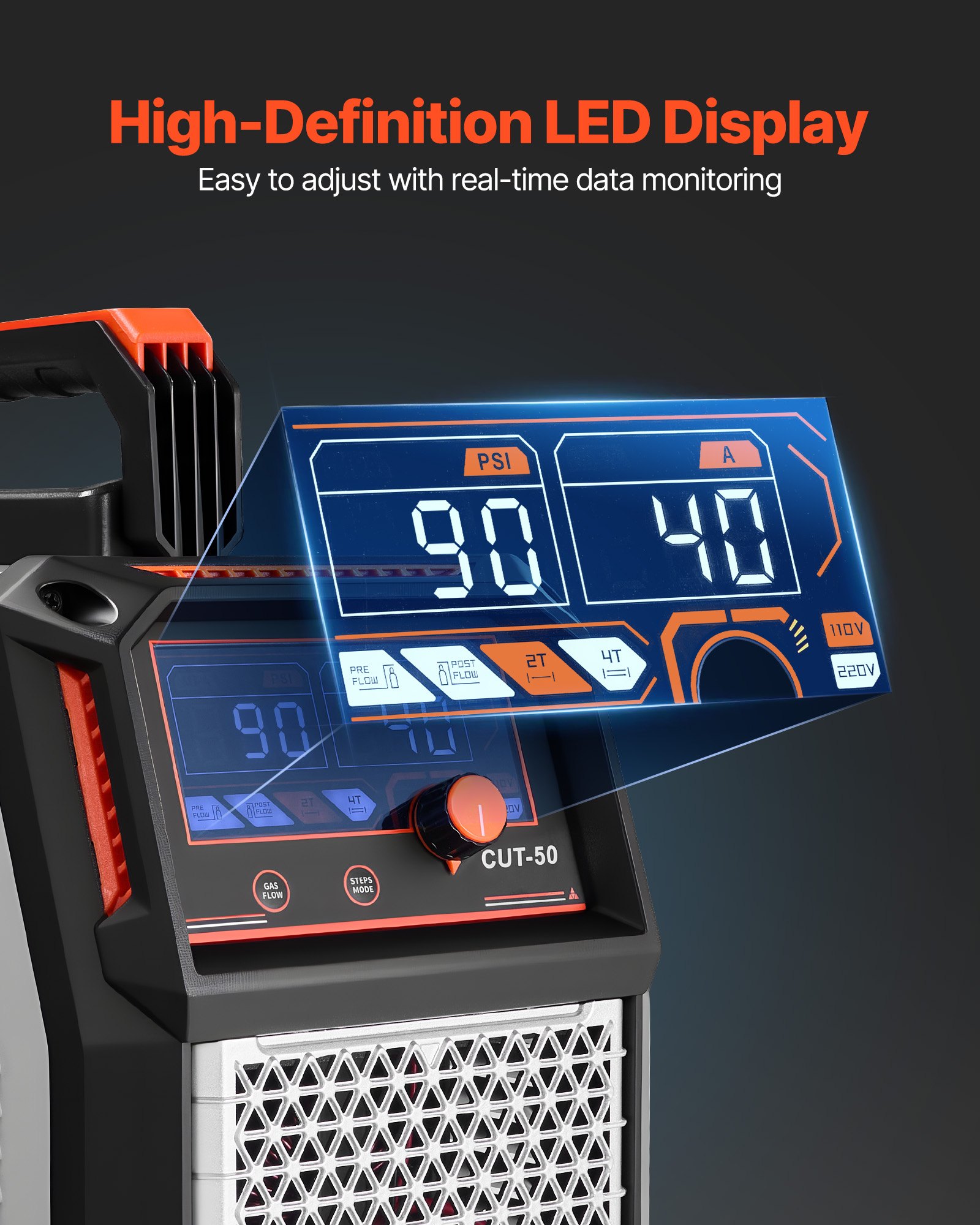 Κόφτης Πλάσματος VEVOR, Μηχανή κοπής πλάσματος 50A, Μηχανή κοπής IGBT Inverter ψηφιακής οθόνης 220V με λειτουργία 2T/4T & ρυθμιζόμενο χρόνο PA/PT για επισκευές στο σπίτι, εργαστήρια Κόφτης Πλάσματος VEVOR, Μηχανή κοπής πλάσματος 50A, Μηχανή κοπής IGBT Inverter ψηφιακής οθόνης 220V με λειτουργία 2T/4T & ρυθμιζόμενο χρόνο PA/PT για επισκευές στο σπίτι, εργαστήρια