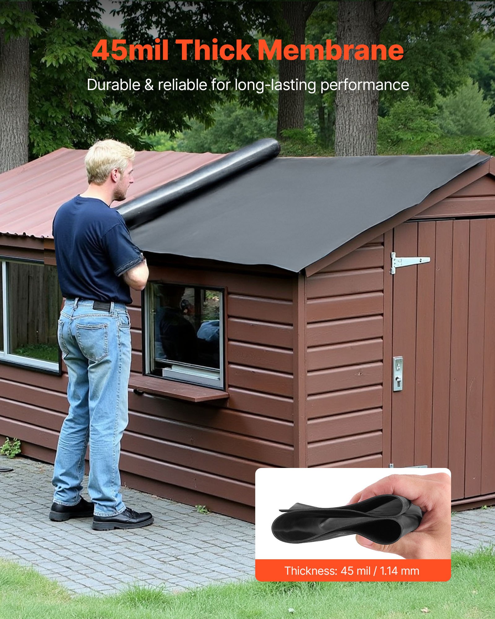 Ρολοειδής στέγη VEVOR, 15 x 30 ft, στέγη από καουτσούκ EPDM 45 mil, μεγάλη διάρκεια ζωής και αντοχή στις καιρικές συνθήκες, αντοχή σε σκληρές θερμοκρασίες, ευέλικτη και εύκολη εγκατάσταση, υπόστρωμα στέγης για τροχόσπιτα, στέγες, λίμνες Ρολοειδής στέγη VEVOR, 15 x 30 ft, στέγη από καουτσούκ EPDM 45 mil, μεγάλη διάρκεια ζωής και αντοχή στις καιρικές συνθήκες, αντοχή σε σκληρές θερμοκρασίες, ευέλικτη και εύκολη εγκατάσταση, υπόστρωμα στέγης για τροχόσπιτα, στέγες, λίμνες