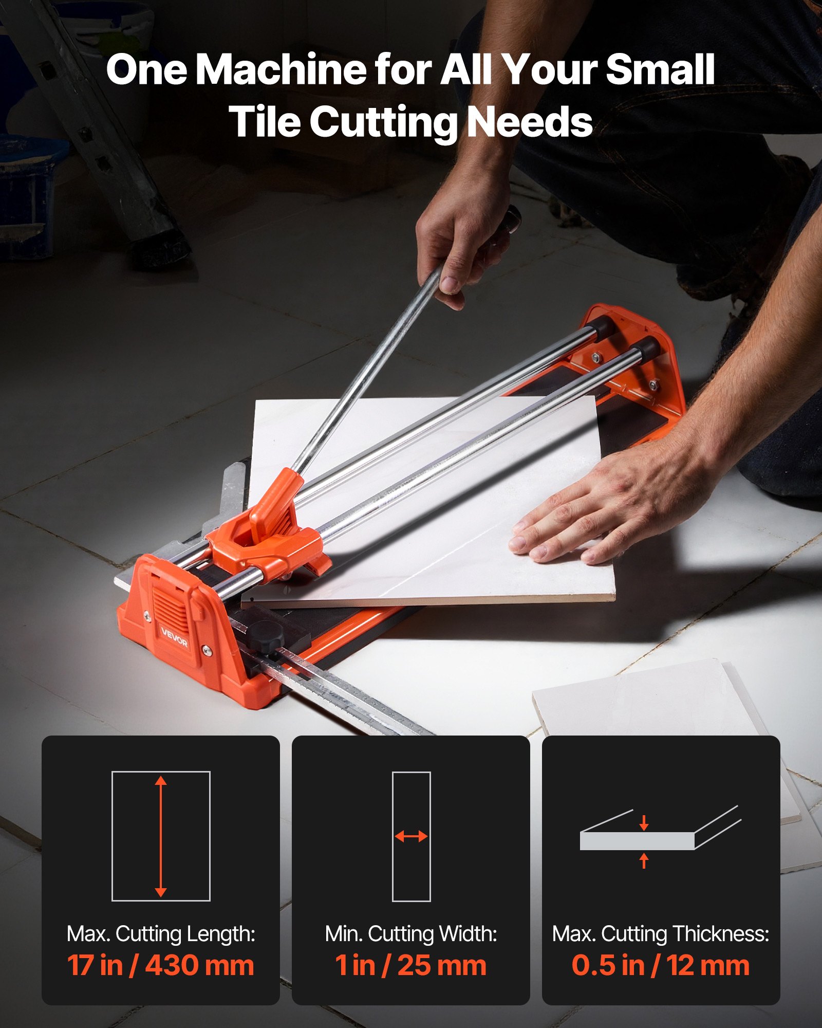 Χειροκίνητος κόφτης πλακιδίων VEVOR 430mm για τοίχους και γυαλισμένα πλακάκια, Διπλές ράγες για ακριβή κοπή, Τροχός από καρβίδιο βολφραμίου, Αντιολισθητική λαβή, Ράβδος πίεσης κατά της μετατόπισης, Ακριβείς κοπές για επαγγελματίες και αρχάριους Χειροκίνητος κόφτης πλακιδίων VEVOR 430mm για τοίχους και γυαλισμένα πλακάκια, Διπλές ράγες για ακριβή κοπή, Τροχός από καρβίδιο βολφραμίου, Αντιολισθητική λαβή, Ράβδος πίεσης κατά της μετατόπισης, Ακριβείς κοπές για επαγγελματίες και αρχάριους