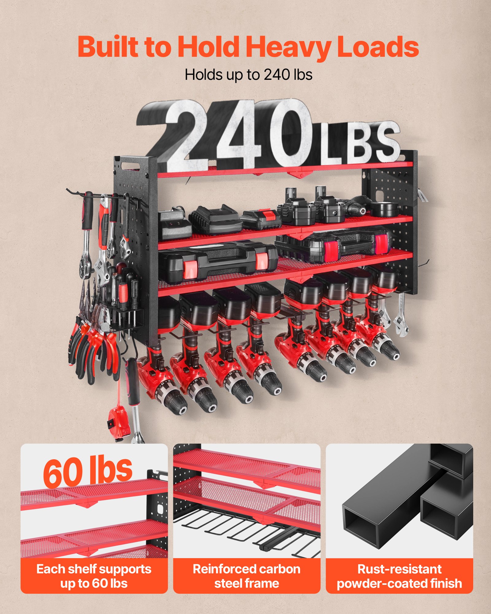 Οργάνωση ηλεκτρικών εργαλείων VEVOR για τοποθέτηση στον τοίχο, βάση αποθήκευσης 4 επιπέδων με 8 βάσεις τρυπανιών, βάση εργαλείων και βάση αποθήκευσης με πλαϊνά καρφιά, οργάνωση εργαλείων γκαράζ για γκαράζ, πάγκο εργασίας και εργαστήριο Οργάνωση ηλεκτρικών εργαλείων VEVOR για τοποθέτηση στον τοίχο, βάση αποθήκευσης 4 επιπέδων με 8 βάσεις τρυπανιών, βάση εργαλείων και βάση αποθήκευσης με πλαϊνά καρφιά, οργάνωση εργαλείων γκαράζ για γκαράζ, πάγκο εργασίας και εργαστήριο