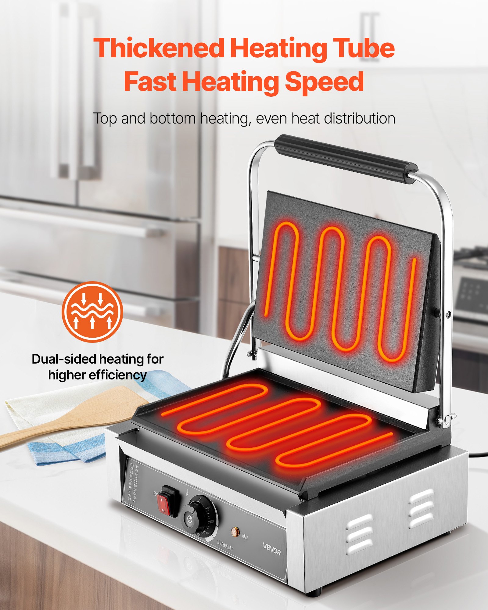 VEVOR Επαγγελματική Ψησταριά Panini, Ηλεκτρική Μηχανή Panini για Σάντουιτς 2200W, Πρέσα Σάντουιτς από Ανοξείδωτο Ατσάλι με Λαβή και Έλεγχο Θερμοκρασίας, Πλάκα από Σμάλτο 34x23 cm, για Χάμπουργκερ, Μοσχάρι και Μπέικον VEVOR Επαγγελματική Ψησταριά Panini, Ηλεκτρική Μηχανή Panini για Σάντουιτς 2200W, Πρέσα Σάντουιτς από Ανοξείδωτο Ατσάλι με Λαβή και Έλεγχο Θερμοκρασίας, Πλάκα από Σμάλτο 34x23 cm, για Χάμπουργκερ, Μοσχάρι και Μπέικον