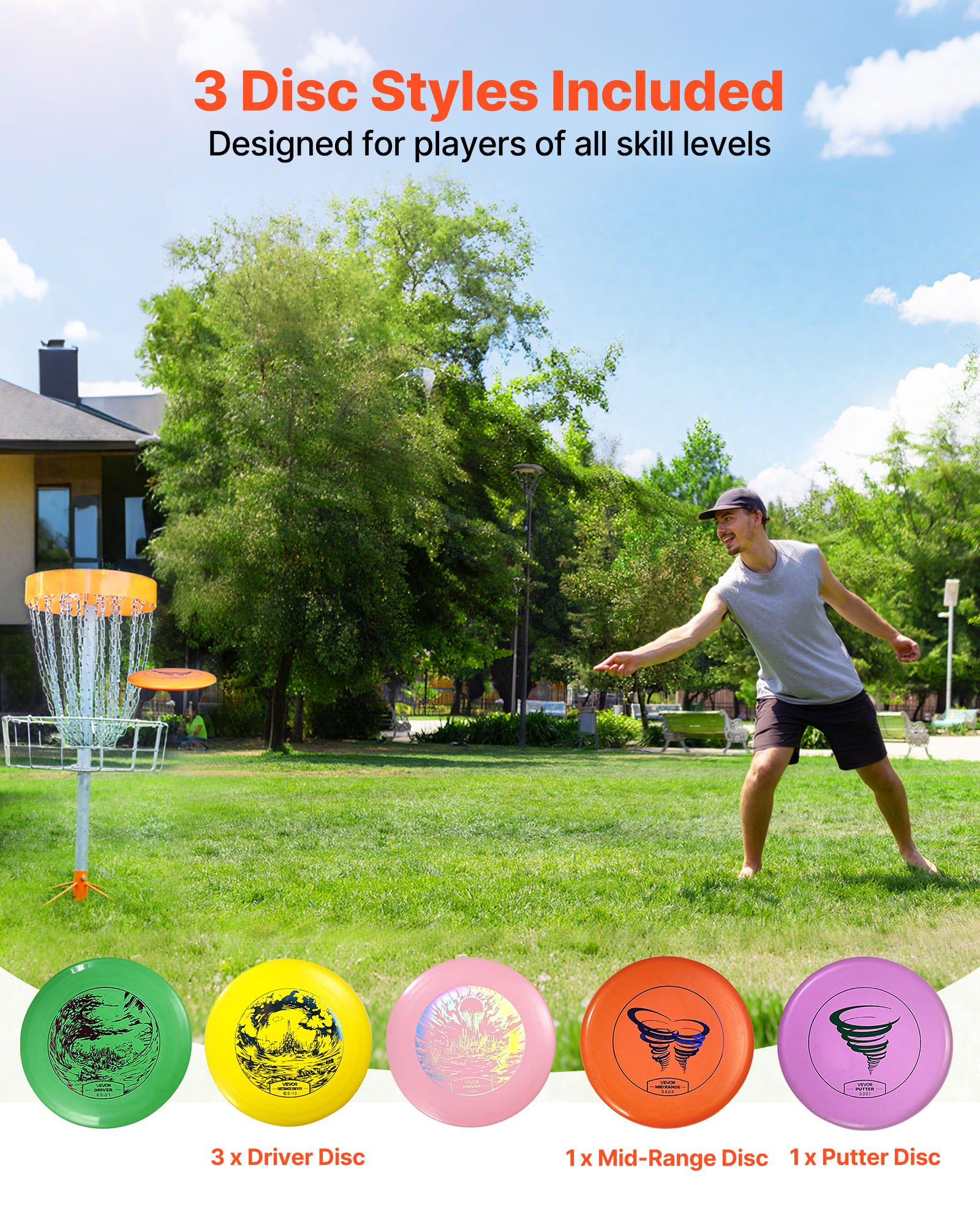 Σετ Disc Golf VEVOR, 5 τεμάχια ιπτάμενοι δίσκοι για αρχάριους, Σετ εκκίνησης Disc Golf για προπόνηση ενδυνάμωσης ολόκληρου του σώματος, με Putter, Μεσαίας εμβέλειας, Driver, Mini Marker, Εγκεκριμένο από PDGA για εξωτερικούς χώρους, αυλή, γκαζόν, παραλία Σετ Disc Golf VEVOR, 5 τεμάχια ιπτάμενοι δίσκοι για αρχάριους, Σετ εκκίνησης Disc Golf για προπόνηση ενδυνάμωσης ολόκληρου του σώματος, με Putter, Μεσαίας εμβέλειας, Driver, Mini Marker, Εγκεκριμένο από PDGA για εξωτερικούς χώρους, αυλή, γκαζόν, παραλία