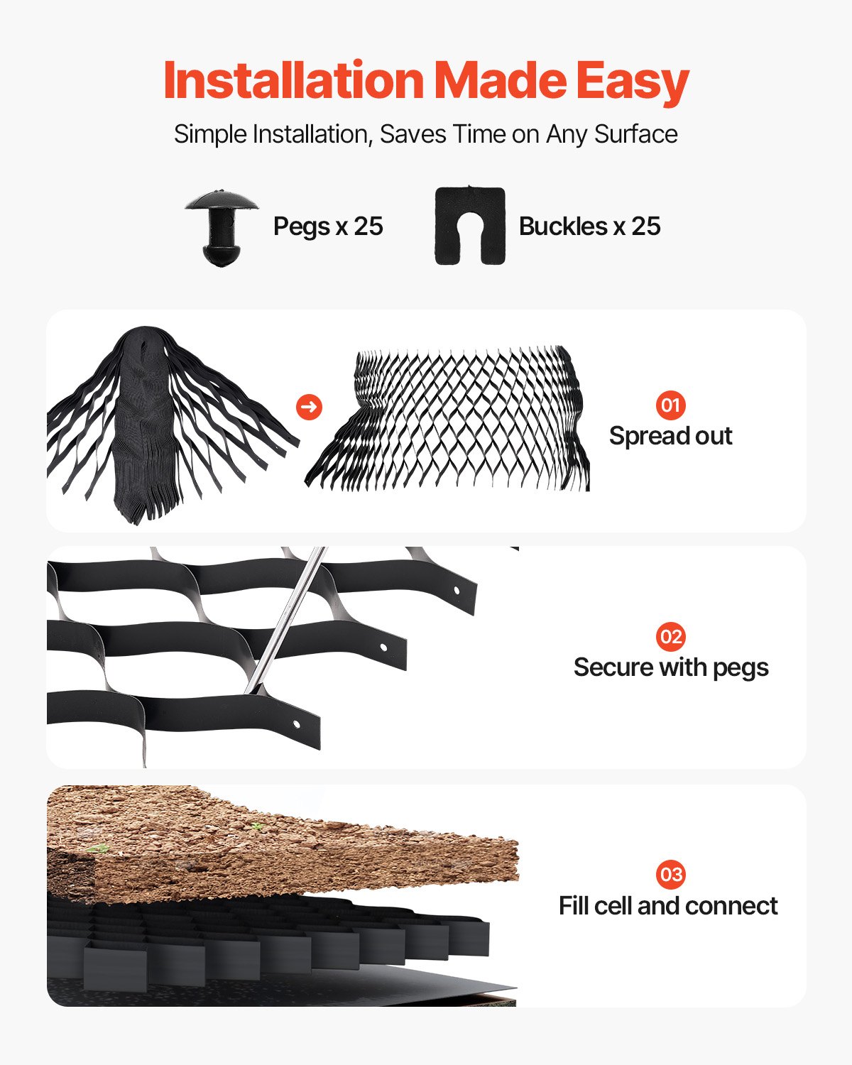 Πλέγμα χαλικιού VEVOR, βάθος 2 ίντσες, 26,87 x 3,94 πόδια / 8200 x 1200 mm, 1880 λίβρες ανά τετραγωνικό πόδι συγκράτησης χόρτου εδάφους, διαπερατά γεωπλέγματα σταθεροποίησης δρόμου, για κήπο, αυλή, πεζόδρομο, πλαγιές στάθμευσης τροχόσπιτων Πλέγμα χαλικιού VEVOR, βάθος 2 ίντσες, 26,87 x 3,94 πόδια / 8200 x 1200 mm, 1880 λίβρες ανά τετραγωνικό πόδι συγκράτησης χόρτου εδάφους, διαπερατά γεωπλέγματα σταθεροποίησης δρόμου, για κήπο, αυλή, πεζόδρομο, πλαγιές στάθμευσης τροχόσπιτων