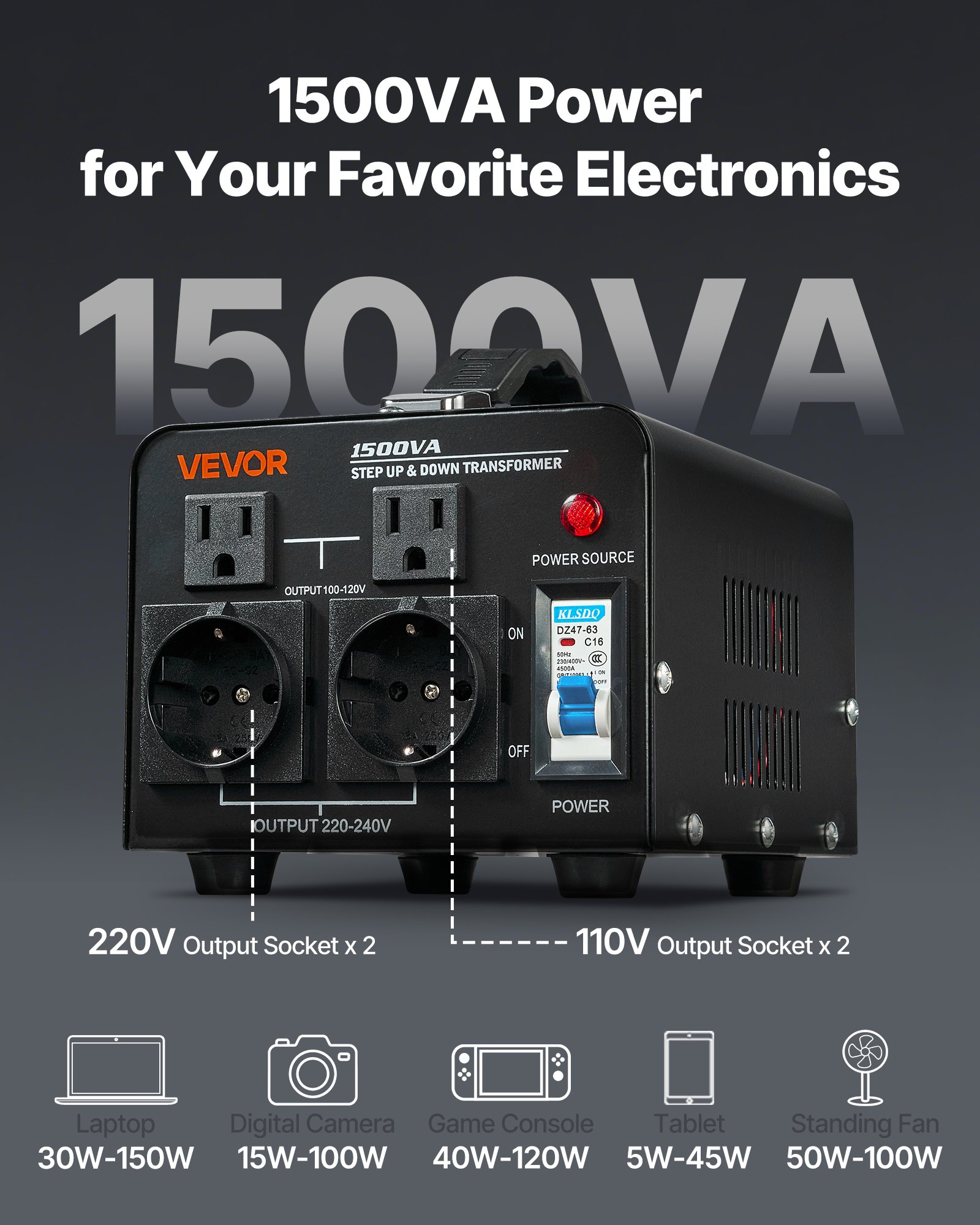 Μετασχηματιστής Μετατροπέα Τάσης VEVOR, 1500VA, Μετασχηματιστής Ισχύος Βαθύ Ανύψωσης/Μείωσης, Μετατροπή από 110V σε 220V και από 220V σε 110V, με πρίζες ΗΠΑ, πρίζες ΕΕ, καλώδιο τροφοδοσίας, προστασία διακόπτη κυκλώματος Μετασχηματιστής Μετατροπέα Τάσης VEVOR, 1500VA, Μετασχηματιστής Ισχύος Βαθύ Ανύψωσης/Μείωσης, Μετατροπή από 110V σε 220V και από 220V σε 110V, με πρίζες ΗΠΑ, πρίζες ΕΕ, καλώδιο τροφοδοσίας, προστασία διακόπτη κυκλώματος