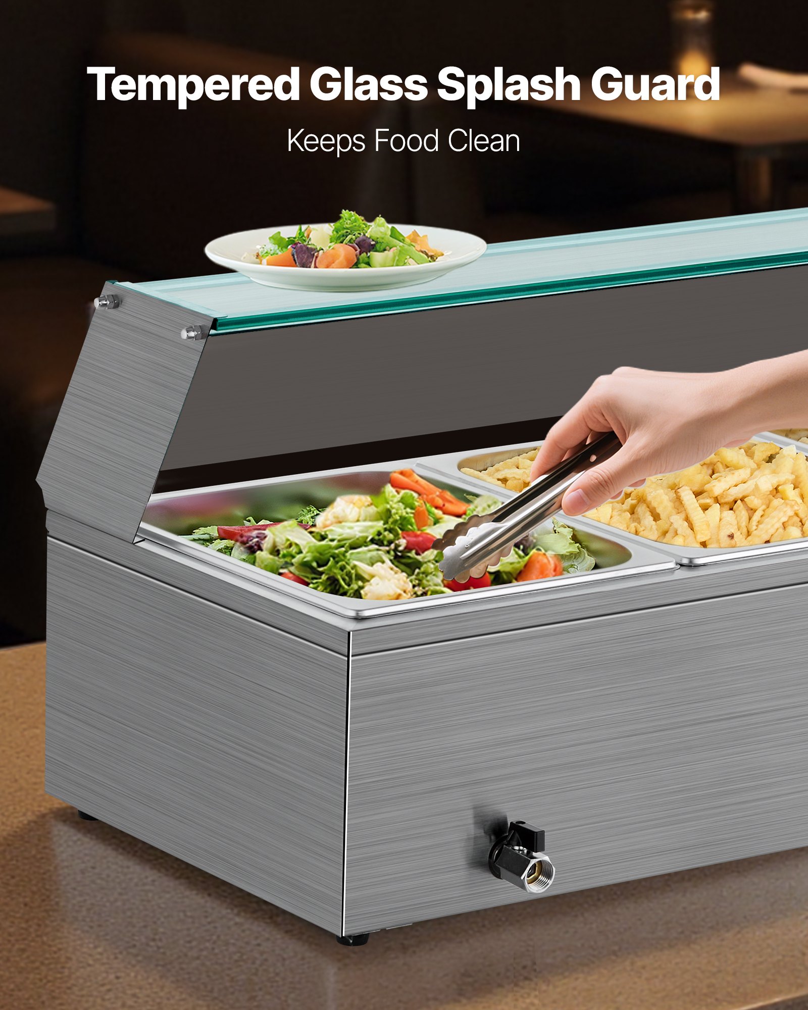 Θερμαντήρας φαγητού VEVOR Επαγγελματικός, Ηλεκτρικός θερμαντήρας φαγητού ατμού από ανοξείδωτο ατσάλι 1500W με γυάλινο κάλυμμα, Μπεν Μαρί Μπουφέ 3 Τηγανιών με Σούπα & Τρυπητές Κουτάλες, για Catering, Εστιατόριο & Πάρτι Θερμαντήρας φαγητού VEVOR Επαγγελματικός, Ηλεκτρικός θερμαντήρας φαγητού ατμού από ανοξείδωτο ατσάλι 1500W με γυάλινο κάλυμμα, Μπεν Μαρί Μπουφέ 3 Τηγανιών με Σούπα & Τρυπητές Κουτάλες, για Catering, Εστιατόριο & Πάρτι