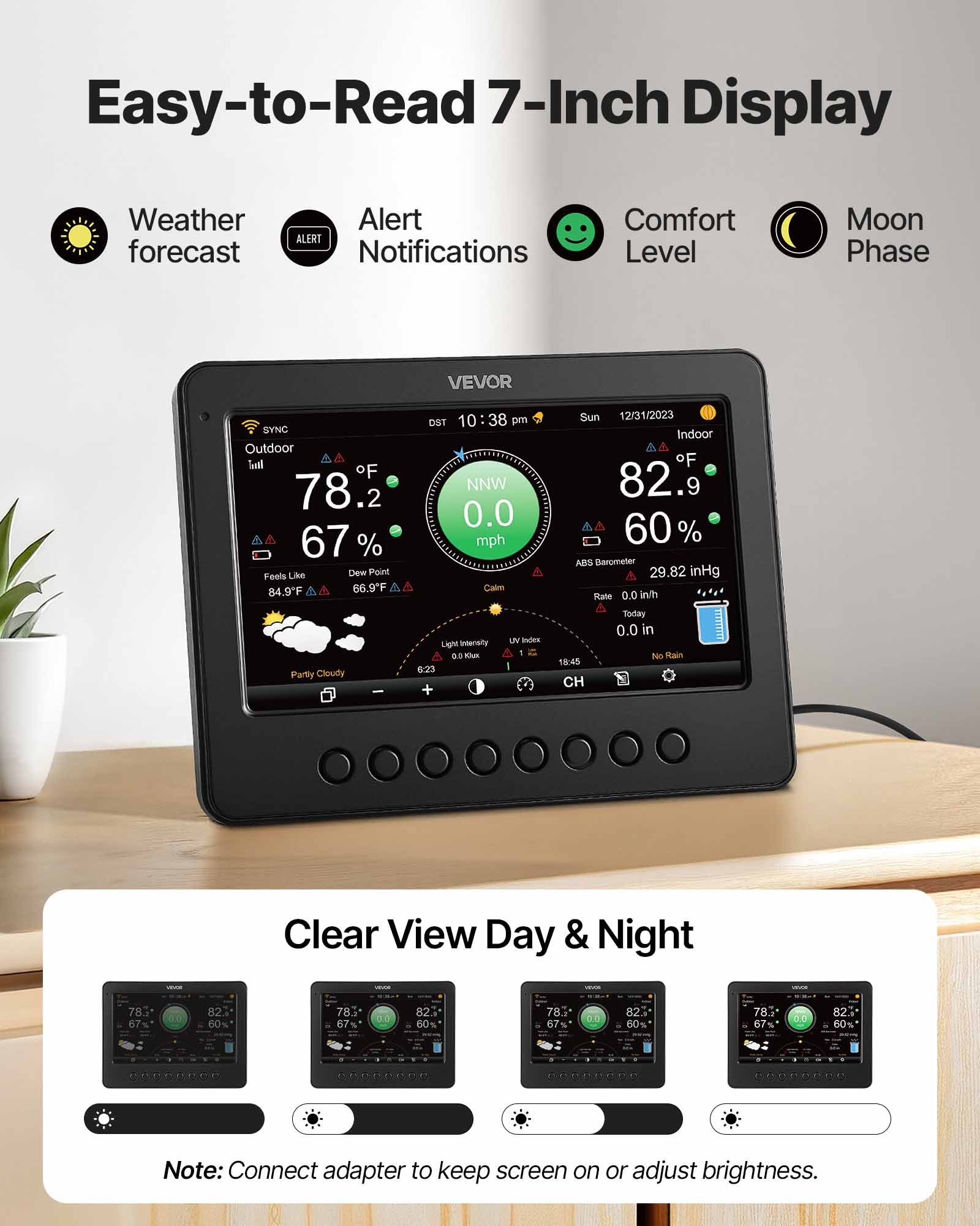 Μετεωρολογικός σταθμός VEVOR 7 σε 1 Wi-Fi, οθόνη TFT 177,8 mm, ασύρματος αισθητήρας εξωτερικού χώρου με ηλιακή ενέργεια, βροχόμετρο, εσωτερικός/εξωτερικός χώρος για πρόγνωση καιρού, ταχύτητα ανέμου, κατεύθυνση, θερμοκρασία, υγρασία, βροχόπτωση Μετεωρολογικός σταθμός VEVOR 7 σε 1 Wi-Fi, οθόνη TFT 177,8 mm, ασύρματος αισθητήρας εξωτερικού χώρου με ηλιακή ενέργεια, βροχόμετρο, εσωτερικός/εξωτερικός χώρος για πρόγνωση καιρού, ταχύτητα ανέμου, κατεύθυνση, θερμοκρασία, υγρασία, βροχόπτωση