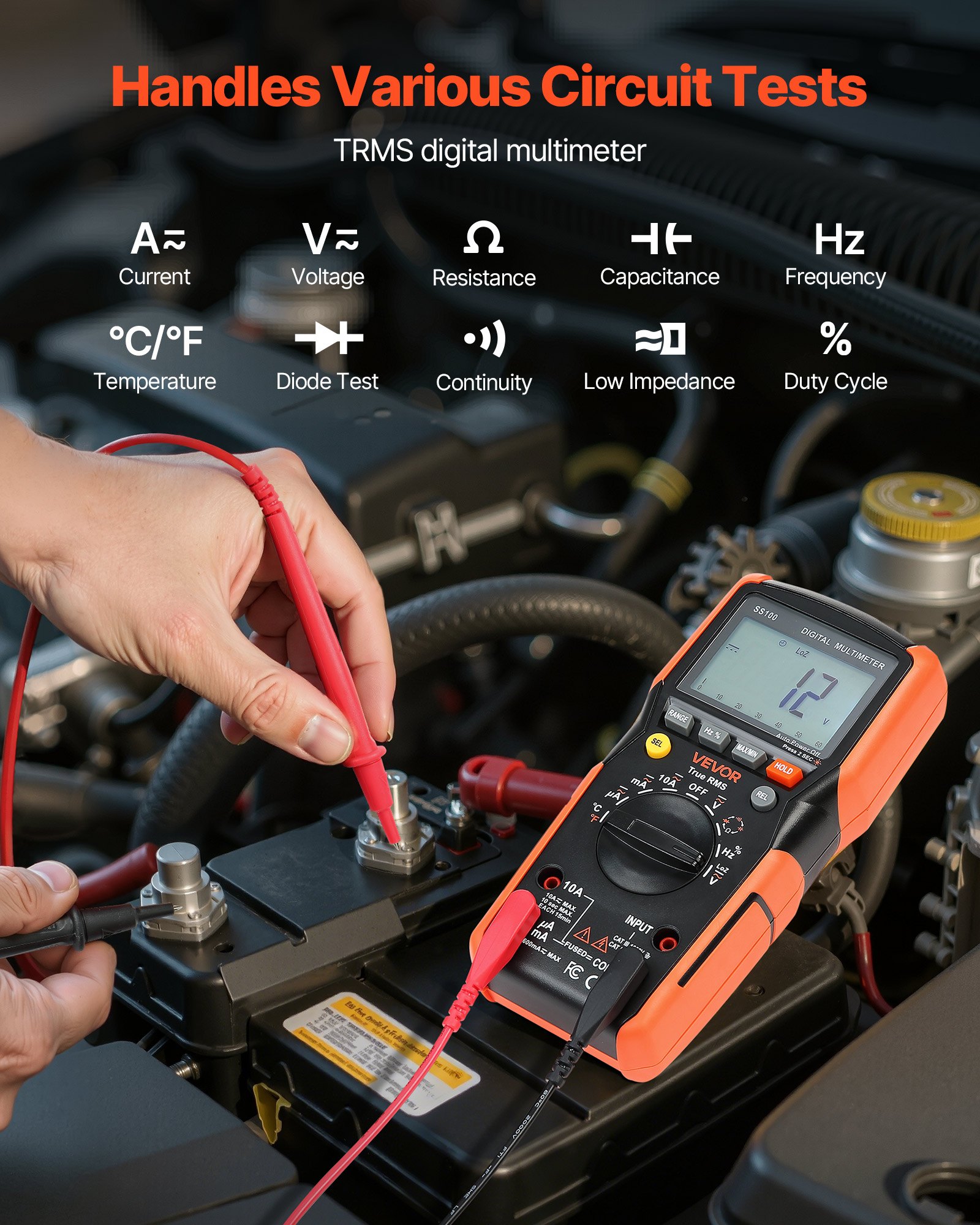 Ψηφιακό πολύμετρο VEVOR, βολτόμετρο TRMS DC/AC 6000 μετρήσεων, πολύμετρο αυτόματης ρύθμισης εύρους για τάση ρεύματος, αντίσταση, χωρητικότητα, θερμοκρασία, δίοδοι, συνέχεια, μέτρηση χαμηλής σύνθετης αντίστασης Ψηφιακό πολύμετρο VEVOR, βολτόμετρο TRMS DC/AC 6000 μετρήσεων, πολύμετρο αυτόματης ρύθμισης εύρους για τάση ρεύματος, αντίσταση, χωρητικότητα, θερμοκρασία, δίοδοι, συνέχεια, μέτρηση χαμηλής σύνθετης αντίστασης