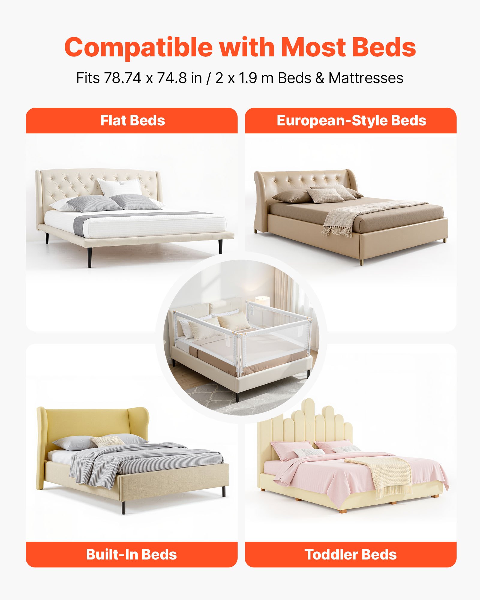 VEVOR Κάγκελα 3 τεμαχίων για νήπια, Προστατευτικά κάγκελα για παιδικά κρεβάτια με ενισχυμένο σιδερένιο σωλήνα και ύφασμα Oxford, Ρυθμιζόμενο ύψος πλευρικών κιγκλιδωμάτων κρεβατιού, Φορητό προστατευτικό κάγκελο για κρεβάτι King Size, 3 πλευρές, Γκρι VEVOR Κάγκελα 3 τεμαχίων για νήπια, Προστατευτικά κάγκελα για παιδικά κρεβάτια με ενισχυμένο σιδερένιο σωλήνα και ύφασμα Oxford, Ρυθμιζόμενο ύψος πλευρικών κιγκλιδωμάτων κρεβατιού, Φορητό προστατευτικό κάγκελο για κρεβάτι King Size, 3 πλευρές, Γκρι