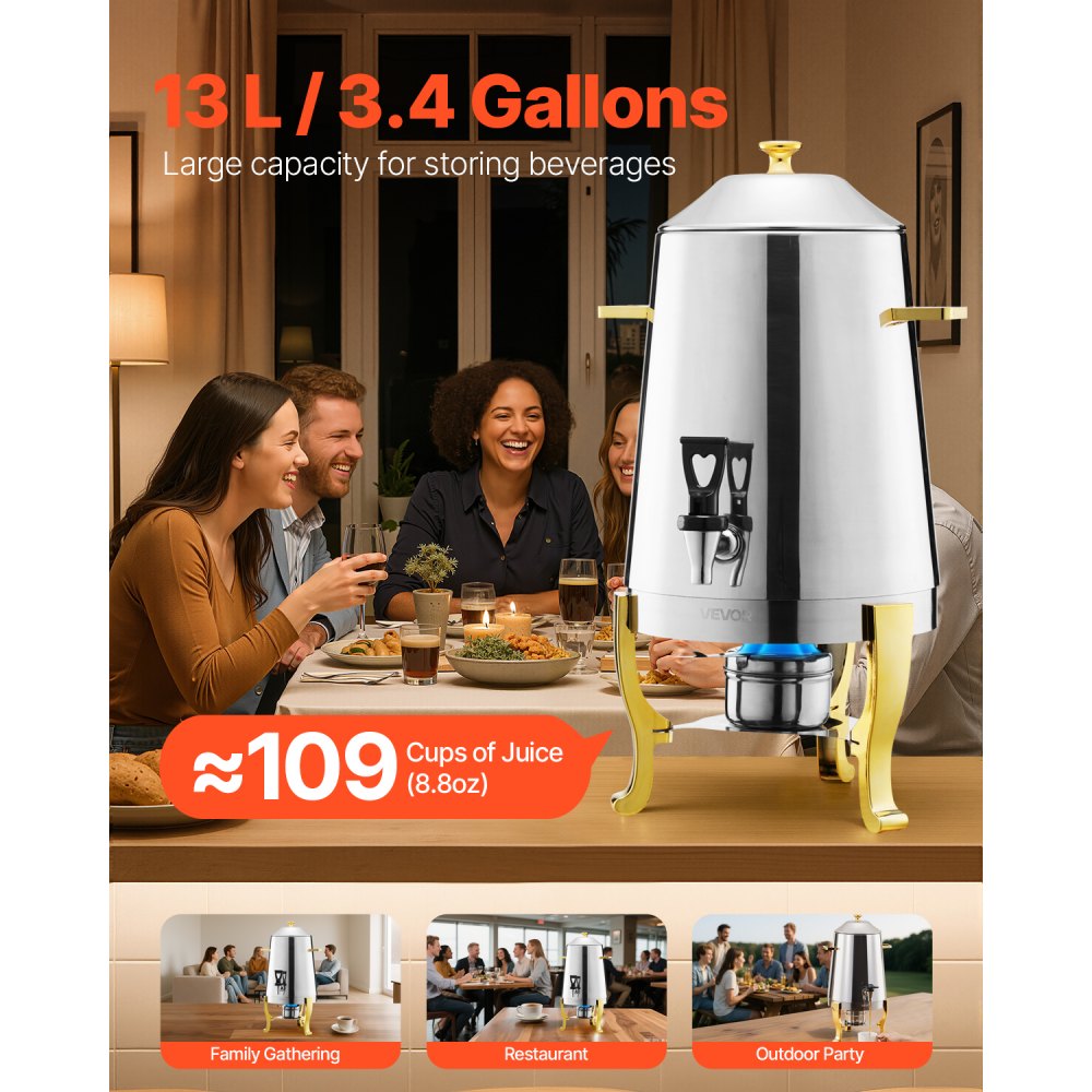 Διανομέας ποτών VEVOR από ανοξείδωτο ατσάλι, Διανομέας ποτών 13 λίτρων με καυστήρα αλκοόλης, Διανομείς ζεστών & κρύων ποτών με βρύση για καφέ, τσάι, ζεστό νερό, ιδανικός για εστιατόρια, ξενοδοχεία, πάρτι Διανομέας ποτών VEVOR από ανοξείδωτο ατσάλι, Διανομέας ποτών 13 λίτρων με καυστήρα αλκοόλης, Διανομείς ζεστών & κρύων ποτών με βρύση για καφέ, τσάι, ζεστό νερό, ιδανικός για εστιατόρια, ξενοδοχεία, πάρτι