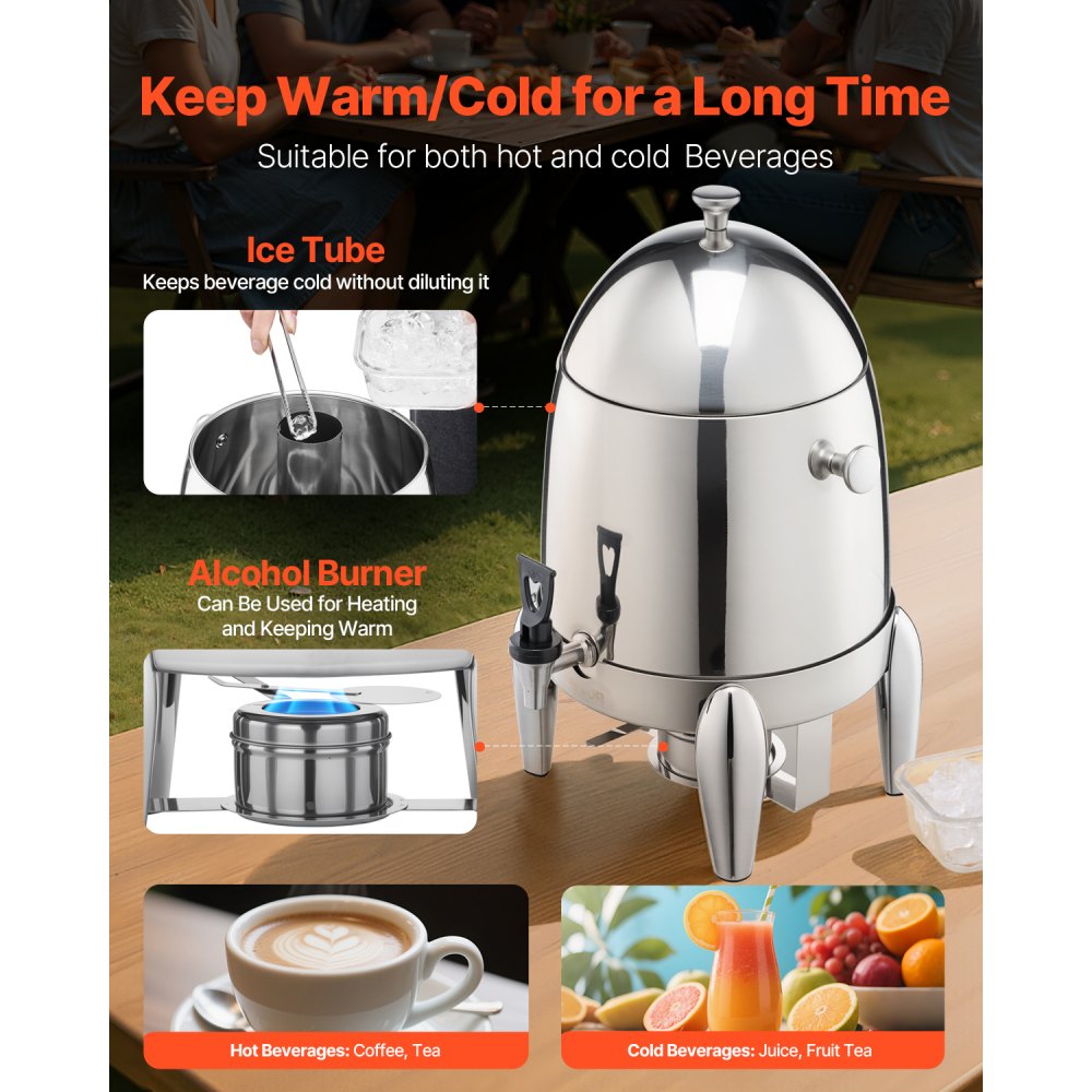 Διανομέας ποτών VEVOR από ανοξείδωτο ατσάλι, Διανομέας ποτών 12 λίτρων με καυστήρα αλκοόλης, Διανομείς ζεστών & κρύων ποτών για καφέ, τσάι, ζεστό νερό, με σωλήνα πάγου, για εστιατόρια, ξενοδοχεία, πάρτι Διανομέας ποτών VEVOR από ανοξείδωτο ατσάλι, Διανομέας ποτών 12 λίτρων με καυστήρα αλκοόλης, Διανομείς ζεστών & κρύων ποτών για καφέ, τσάι, ζεστό νερό, με σωλήνα πάγου, για εστιατόρια, ξενοδοχεία, πάρτι