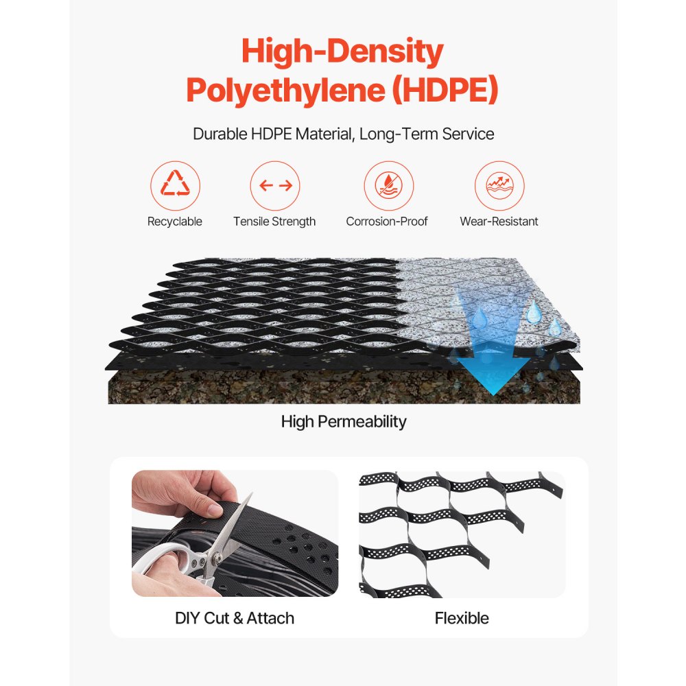 Πλέγμα χαλικιού VEVOR, βάθος 2 ίντσες, 17,06 x 8,86 πόδια / 5200 x 2700 mm, 1880 λίβρες ανά τετραγωνικό πόδι συγκράτησης χόρτου εδάφους, διαπερατά γεωπλέγματα σταθεροποίησης δρόμου, για κήπο, αυλή, πεζόδρομο, πλαγιές στάθμευσης τροχόσπιτων Πλέγμα χαλικιού VEVOR, βάθος 2 ίντσες, 17,06 x 8,86 πόδια / 5200 x 2700 mm, 1880 λίβρες ανά τετραγωνικό πόδι συγκράτησης χόρτου εδάφους, διαπερατά γεωπλέγματα σταθεροποίησης δρόμου, για κήπο, αυλή, πεζόδρομο, πλαγιές στάθμευσης τροχόσπιτων
