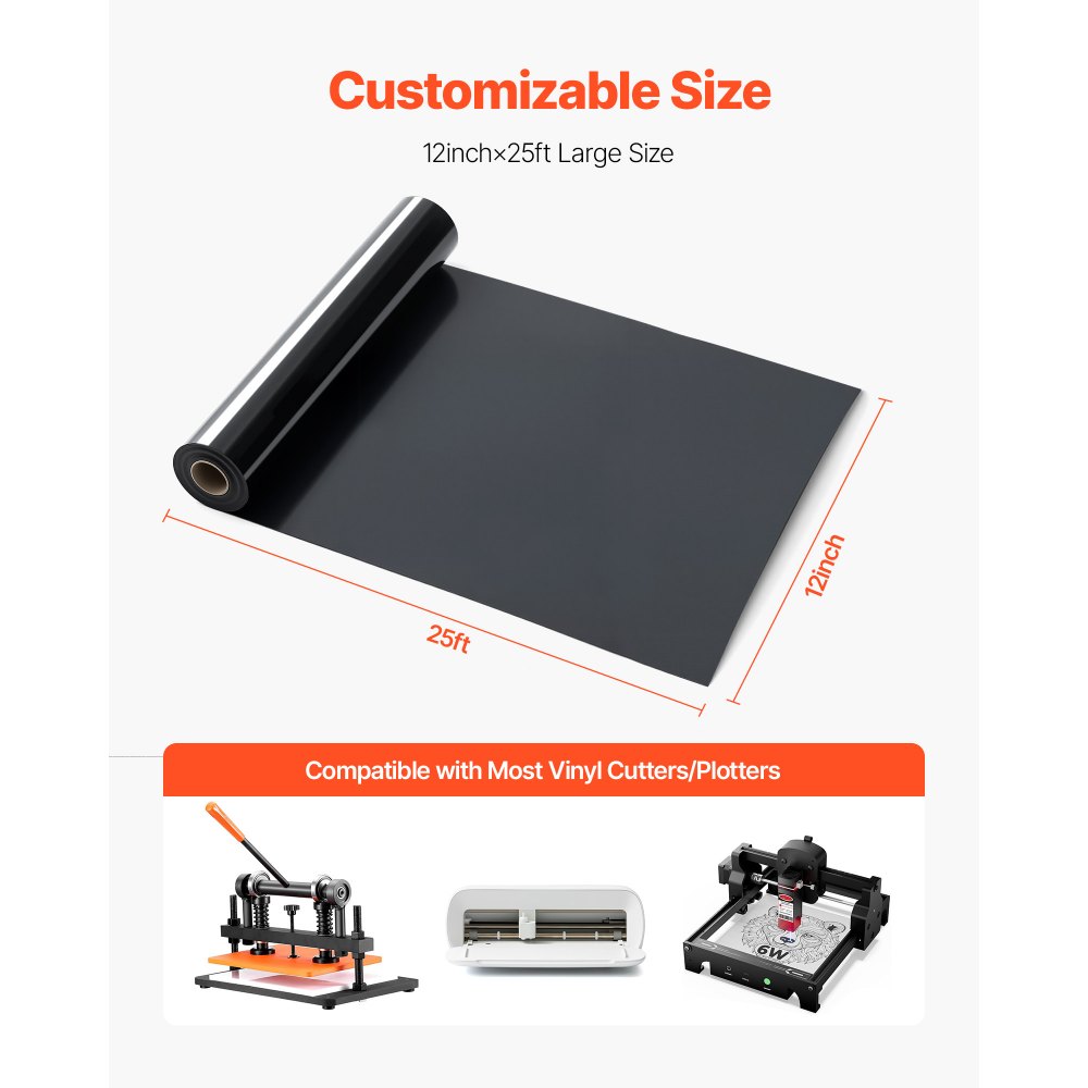 Βινύλιο μεταφοράς θερμότητας VEVOR, 304,8 x 7260mm, Γυαλιστερό μαύρο σίδερο HTV σε ρολό βινυλίου, εύκολο στην κοπή και το ξερίζωμα, ισχυρή πρόσφυση, συμβατό με μηχανές κοπής, για διάφορα υλικά, μπλουζάκια, μαξιλάρια, καπέλα Βινύλιο μεταφοράς θερμότητας VEVOR, 304,8 x 7260mm, Γυαλιστερό μαύρο σίδερο HTV σε ρολό βινυλίου, εύκολο στην κοπή και το ξερίζωμα, ισχυρή πρόσφυση, συμβατό με μηχανές κοπής, για διάφορα υλικά, μπλουζάκια, μαξιλάρια, καπέλα