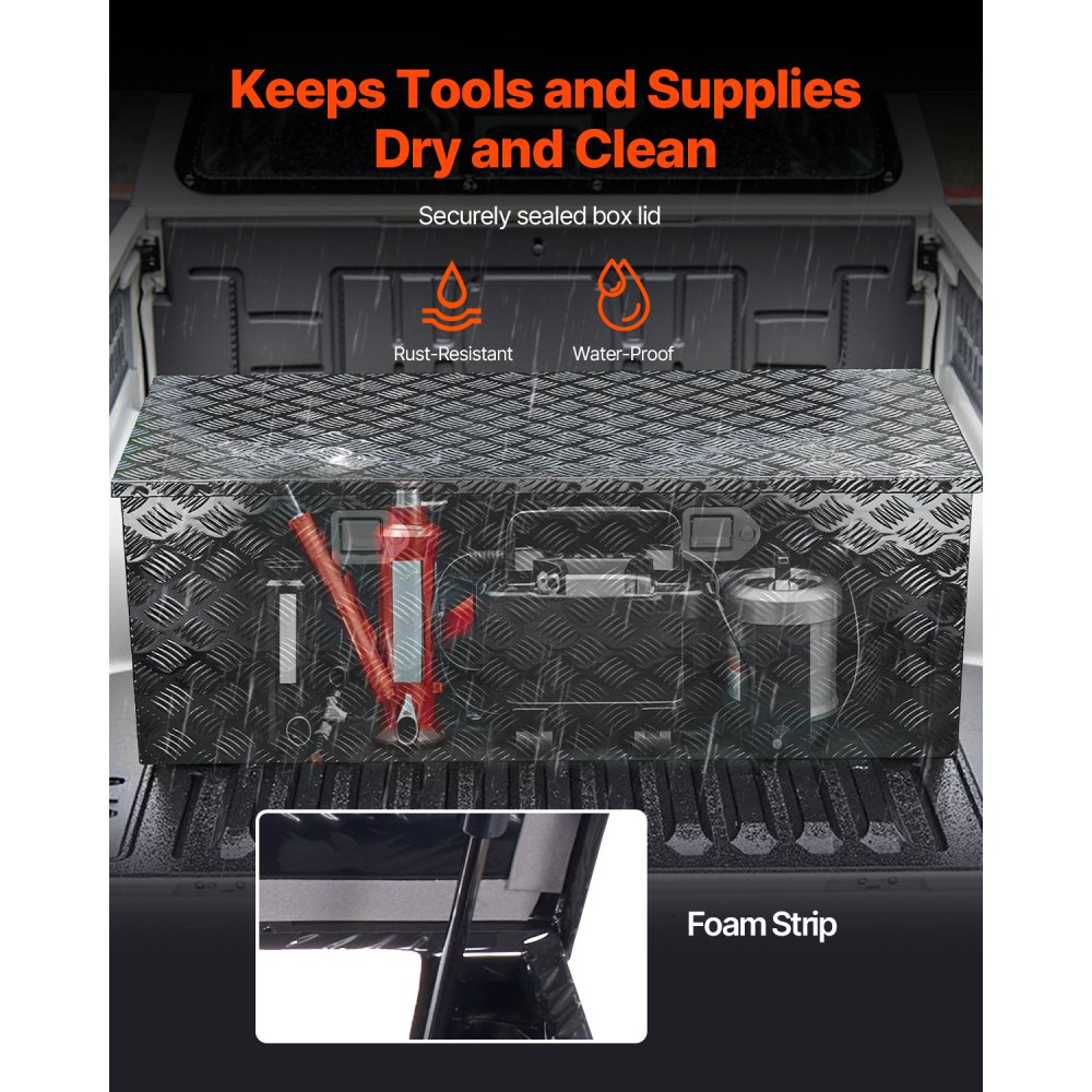Εργαλειοθήκη βαρέως τύπου αλουμινίου VEVOR, Ριγέ επιμεταλλωμένη εργαλειοθήκη με πλαϊνή λαβή και κλειδαριές, Οργανωτής μπαούλου για ρυμουλκούμενο, Pickup, 48"x19,5"x17,5"(1219,2x495,3x444,5mm), Μαύρο Εργαλειοθήκη βαρέως τύπου αλουμινίου VEVOR, Ριγέ επιμεταλλωμένη εργαλειοθήκη με πλαϊνή λαβή και κλειδαριές, Οργανωτής μπαούλου για ρυμουλκούμενο, Pickup, 48"x19,5"x17,5"(1219,2x495,3x444,5mm), Μαύρο