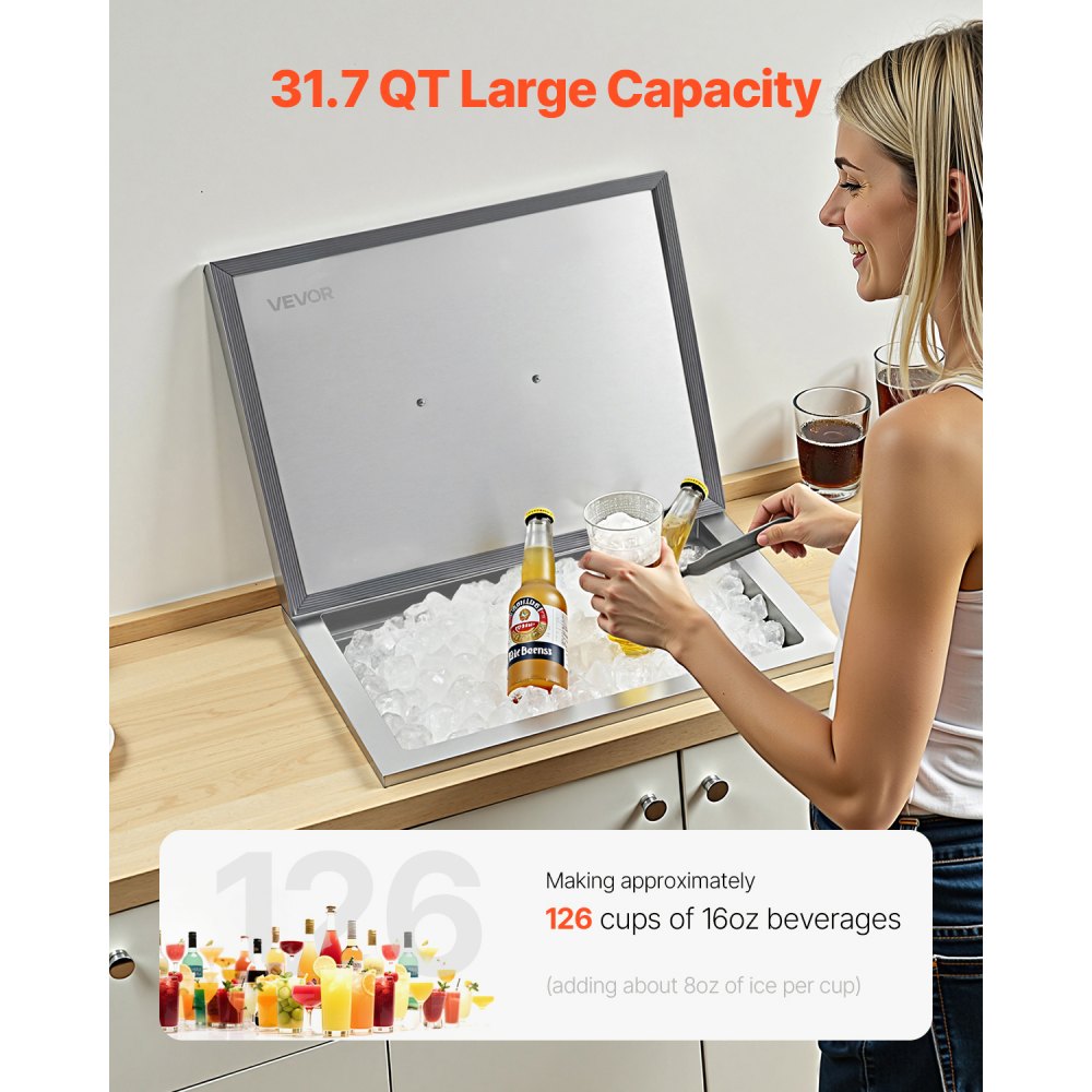 Ψυγείο πάγου VEVOR Drop-in, 20"Μ x 14"Π x 12"Υ (508 x 355 x 306 mm) από ανοξείδωτο ατσάλι, Επαγγελματικός κάδος πάγου 30L με καπάκι για εξωτερικούς χώρους, Συμπεριλαμβάνεται σετ σωλήνα αποστράγγισης, για κρύο κρασί και μπύρα Ψυγείο πάγου VEVOR Drop-in, 20"Μ x 14"Π x 12"Υ (508 x 355 x 306 mm) από ανοξείδωτο ατσάλι, Επαγγελματικός κάδος πάγου 30L με καπάκι για εξωτερικούς χώρους, Συμπεριλαμβάνεται σετ σωλήνα αποστράγγισης, για κρύο κρασί και μπύρα