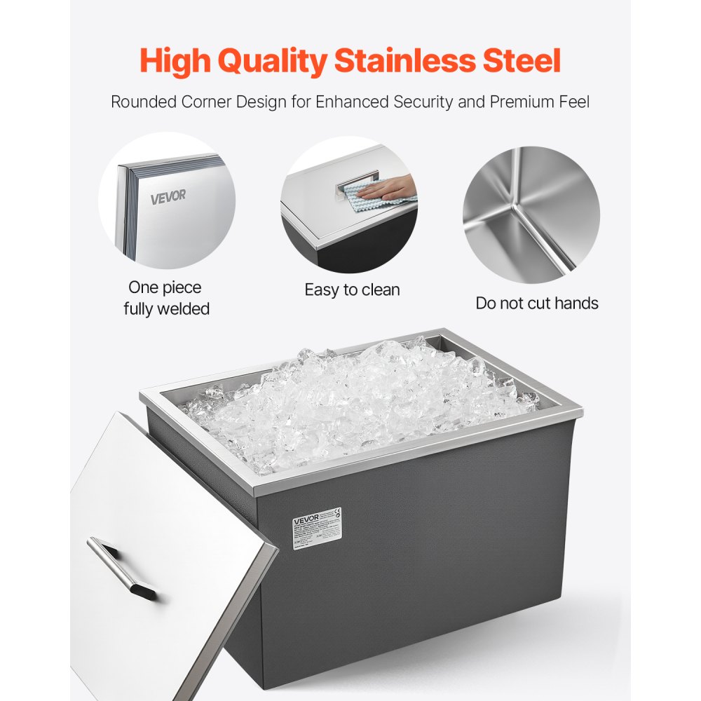 Ψυγείο πάγου VEVOR Drop-in, 20"Μ x 14"Π x 12"Υ (508 x 355 x 306 mm) από ανοξείδωτο ατσάλι, Επαγγελματικός κάδος πάγου 30L με καπάκι για εξωτερικούς χώρους, Συμπεριλαμβάνεται σετ σωλήνα αποστράγγισης, για κρύο κρασί και μπύρα Ψυγείο πάγου VEVOR Drop-in, 20"Μ x 14"Π x 12"Υ (508 x 355 x 306 mm) από ανοξείδωτο ατσάλι, Επαγγελματικός κάδος πάγου 30L με καπάκι για εξωτερικούς χώρους, Συμπεριλαμβάνεται σετ σωλήνα αποστράγγισης, για κρύο κρασί και μπύρα