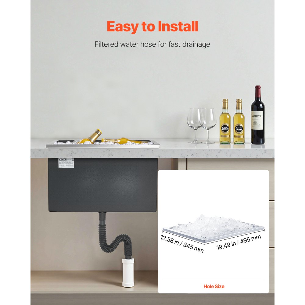 Ψυγείο πάγου VEVOR Drop-in, 20"Μ x 14"Π x 12"Υ (508 x 355 x 306 mm) από ανοξείδωτο ατσάλι, Επαγγελματικός κάδος πάγου 30L με καπάκι για εξωτερικούς χώρους, Συμπεριλαμβάνεται σετ σωλήνα αποστράγγισης, για κρύο κρασί και μπύρα Ψυγείο πάγου VEVOR Drop-in, 20"Μ x 14"Π x 12"Υ (508 x 355 x 306 mm) από ανοξείδωτο ατσάλι, Επαγγελματικός κάδος πάγου 30L με καπάκι για εξωτερικούς χώρους, Συμπεριλαμβάνεται σετ σωλήνα αποστράγγισης, για κρύο κρασί και μπύρα