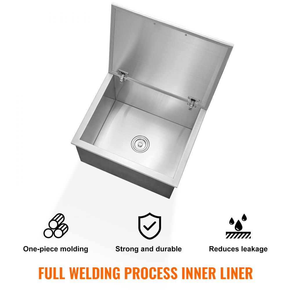 Παγοθήκη VEVOR Drop-in, 28"Μ x 16"Π x 17"Υ, Ψυγείο πάγου από ανοξείδωτο ατσάλι, Επαγγελματικός κάδος πάγου με αρθρωτό κάλυμμα, Μπάρα πάγου κουζίνας εξωτερικού χώρου 40 λίτρων, Συμπεριλαμβάνεται σωλήνας αποστράγγισης και τάπα αποστράγγισης, για κρύο κρασί και μπύρα Παγοθήκη VEVOR Drop-in, 28"Μ x 16"Π x 17"Υ, Ψυγείο πάγου από ανοξείδωτο ατσάλι, Επαγγελματικός κάδος πάγου με αρθρωτό κάλυμμα, Μπάρα πάγου κουζίνας εξωτερικού χώρου 40 λίτρων, Συμπεριλαμβάνεται σωλήνας αποστράγγισης και τάπα αποστράγγισης, για κρύο κρασί και μπύρα